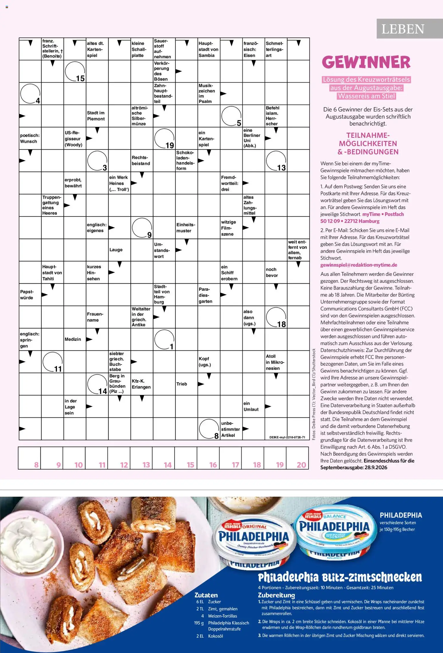 Combi myTime September 2026 – gültig ab 01.09.2026 | Seite: 85 | Produkte: Berliner, Spiel, Philadelphia, Zucker