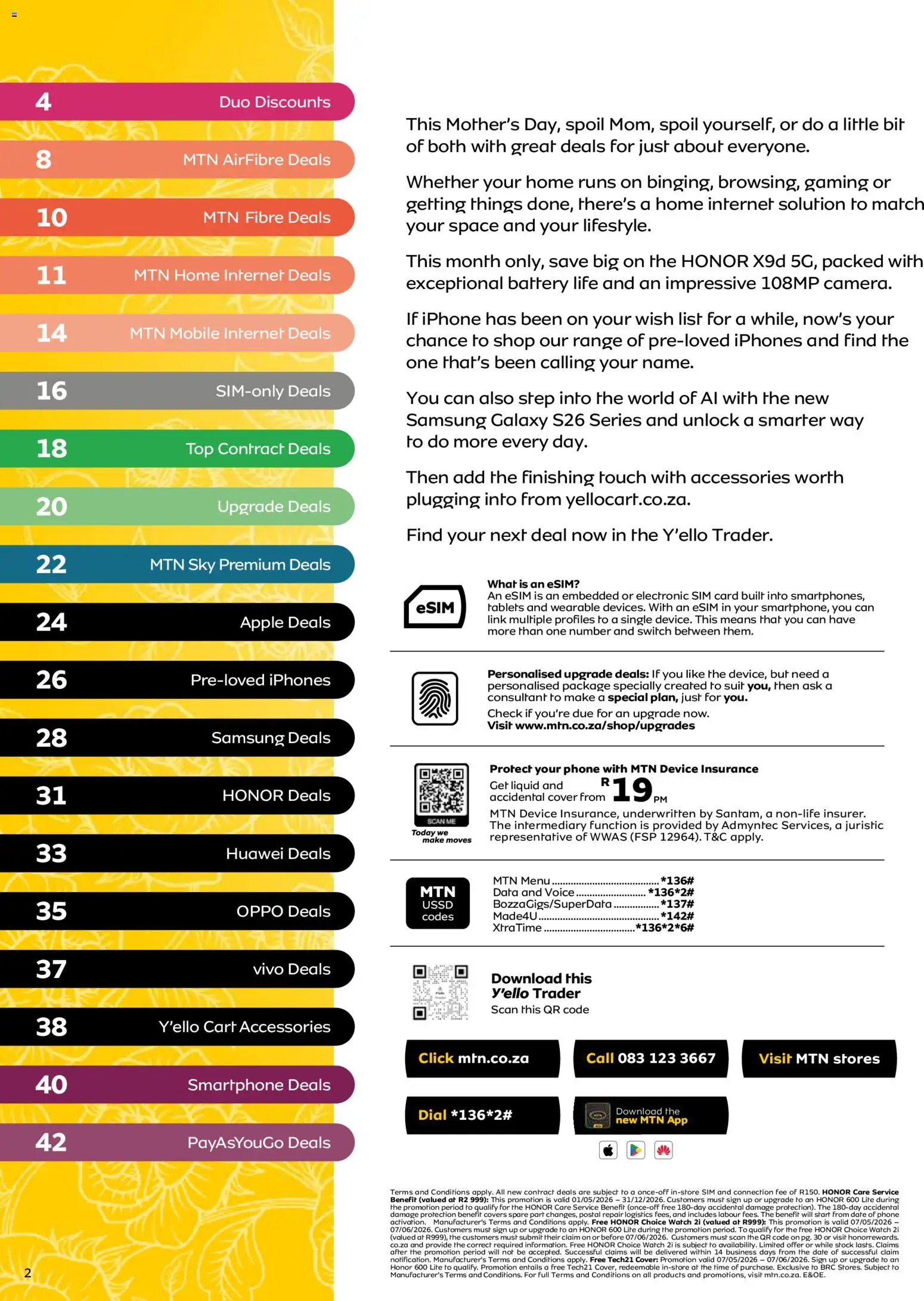 New MTN catalogue – valid from 07.05.2026 | Page: 2 | Products: Data, Sim, Phone, Stock