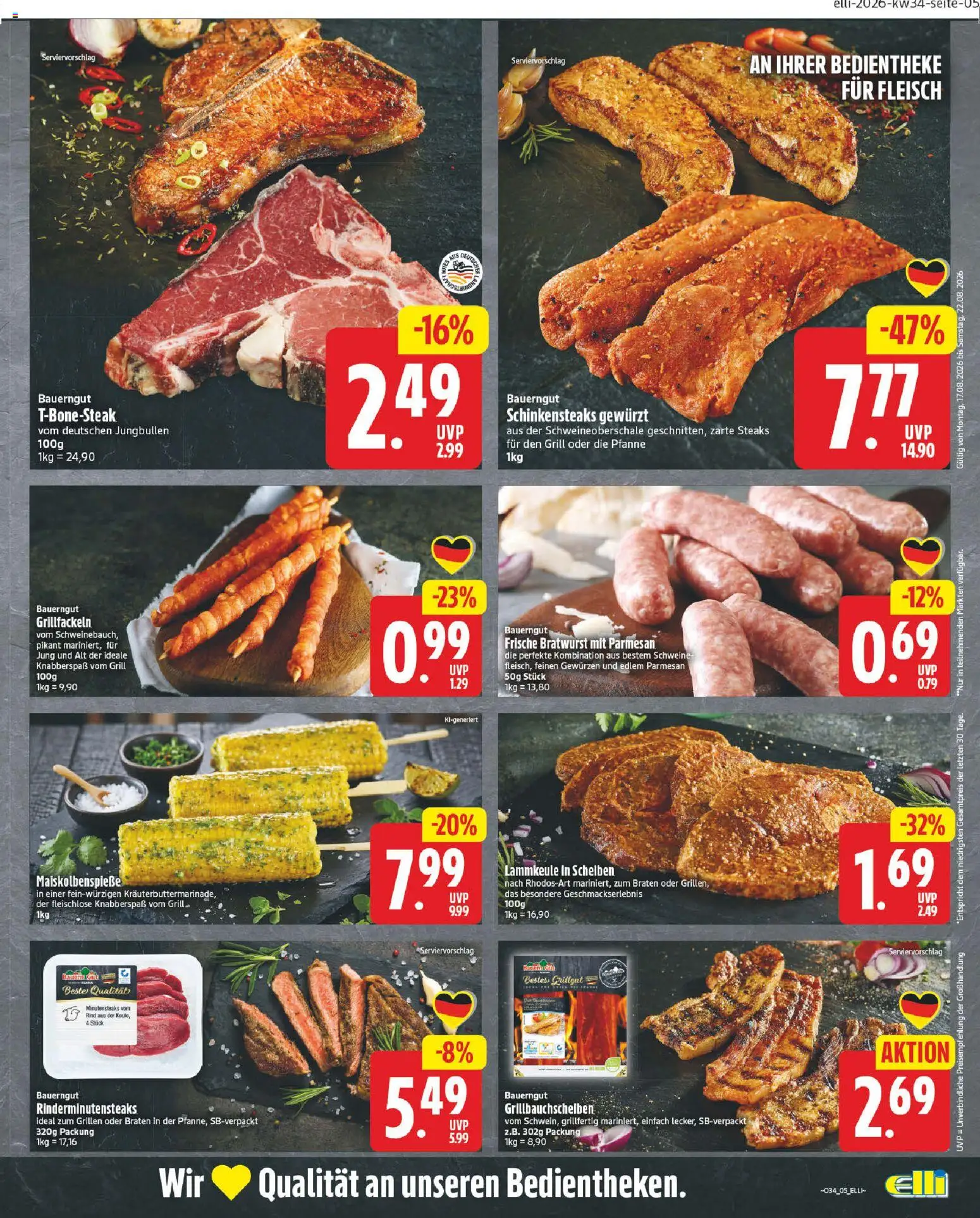 Elli Markt Prospekt Delbrück – gültig ab 17.08.2026 | Seite: 5 | Produkte: Lammkeule, Grill, Bauerngut, Fleisch