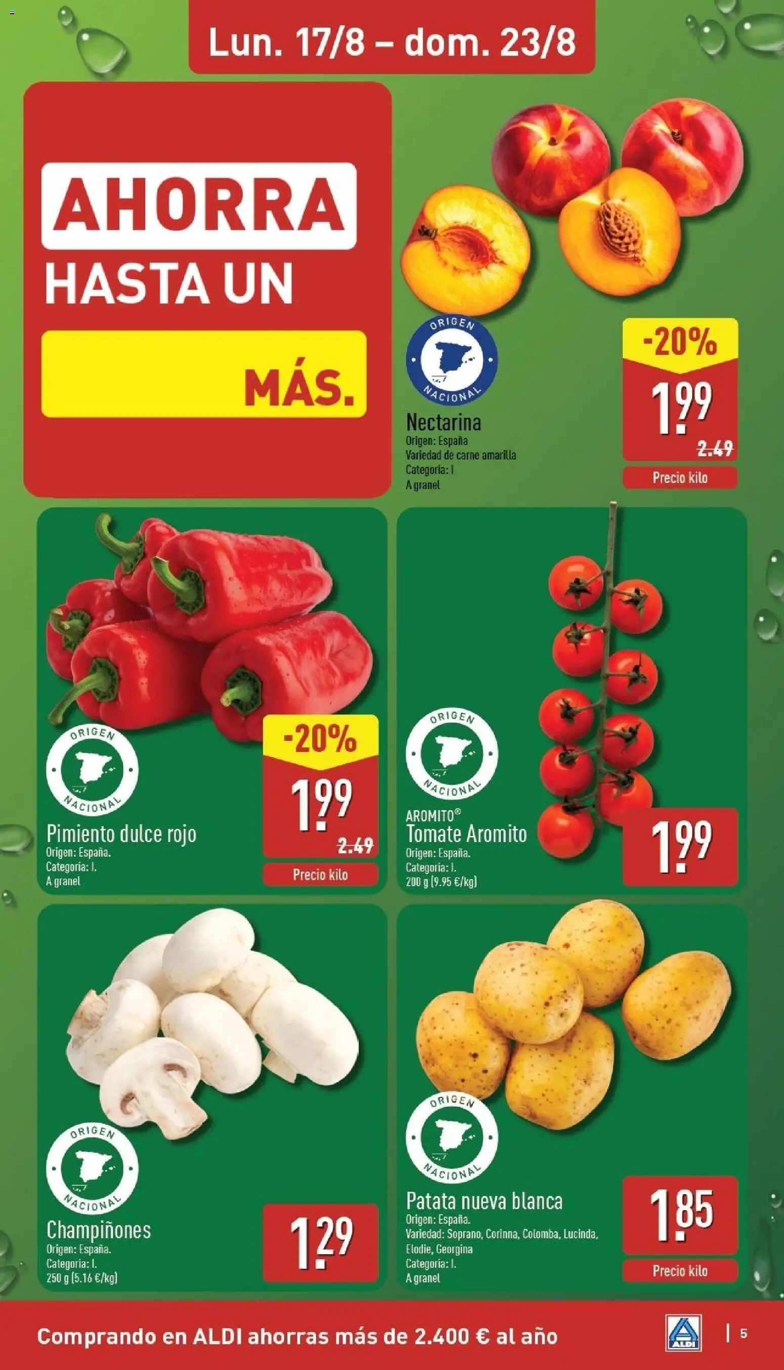Aldi folleto Península │ válido desde el 17/08/2026 | Página: 5 | Productos: Dulce, Tomate, Pimiento, Carne