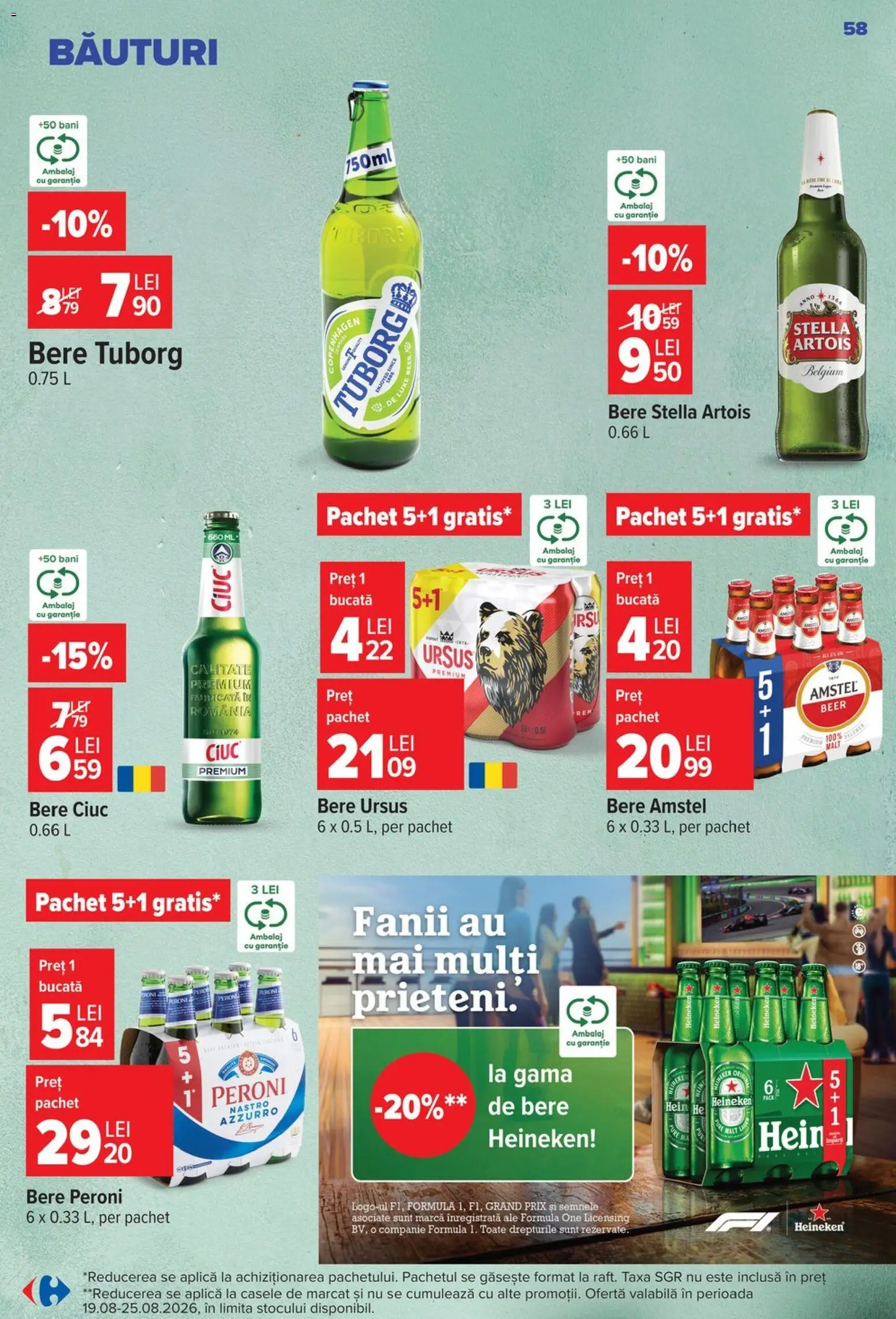 Noul catalog Carrefour – valabil de la 19.08.2026 | Pagină: 58 | Produse: Premium, Ursus, Aplică, Bere