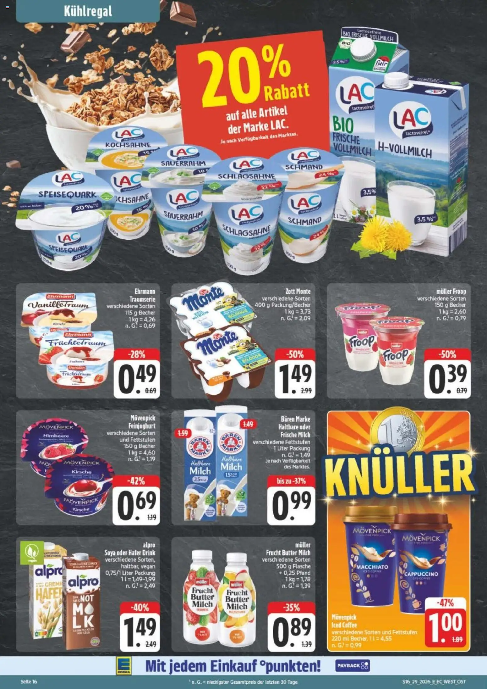 Edeka Prospekt Verrückter Preis – gültig ab 13.07.2026 | Seite: 16 | Produkte: Froop, Schlagsahne, Butter, Sauerrahm
