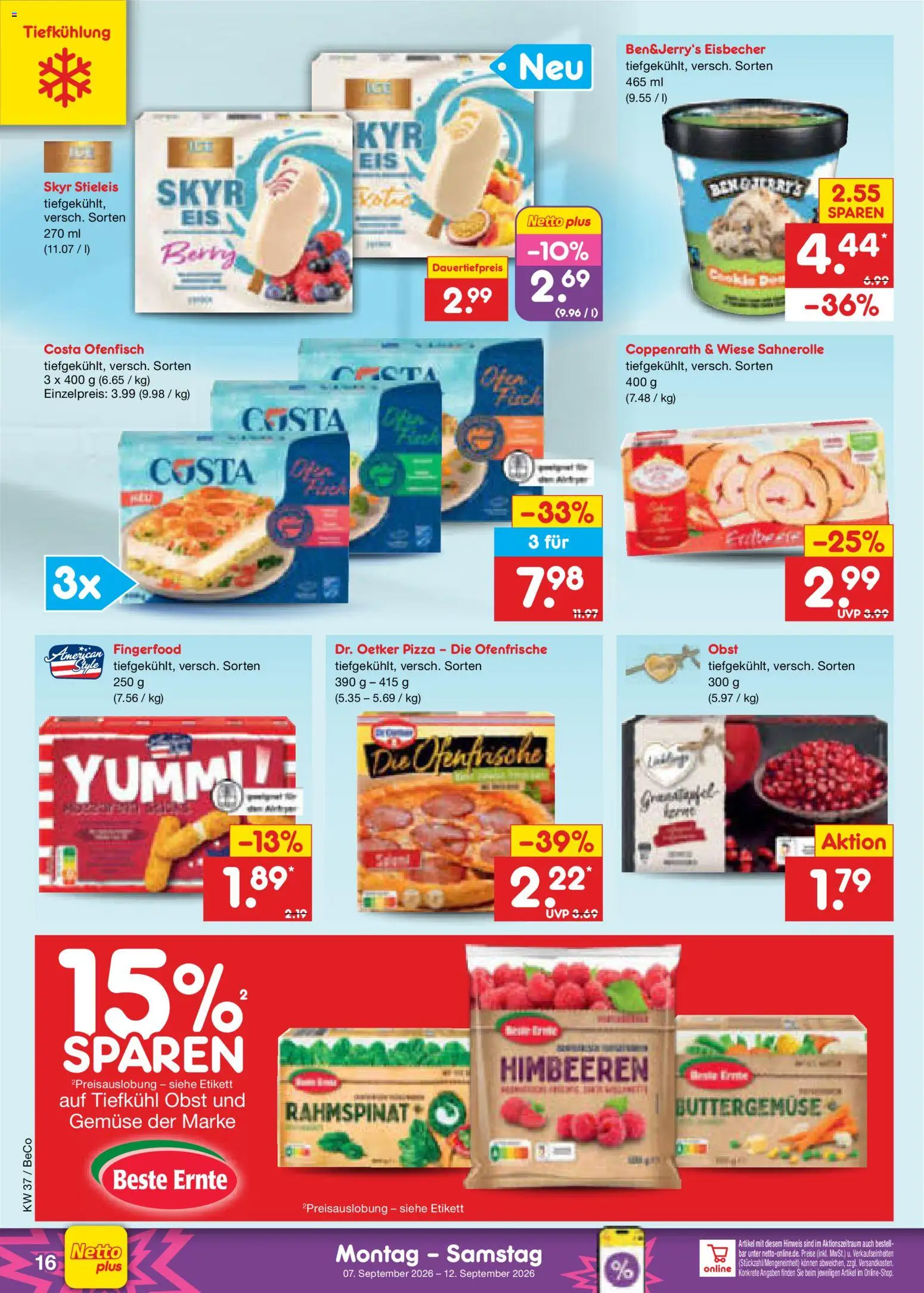 Netto Marken-Discount Prospekt – gültig ab 07.09.2026 | Seite: 24 | Produkte: Himbeeren, Gemüse, Pizza, Eis