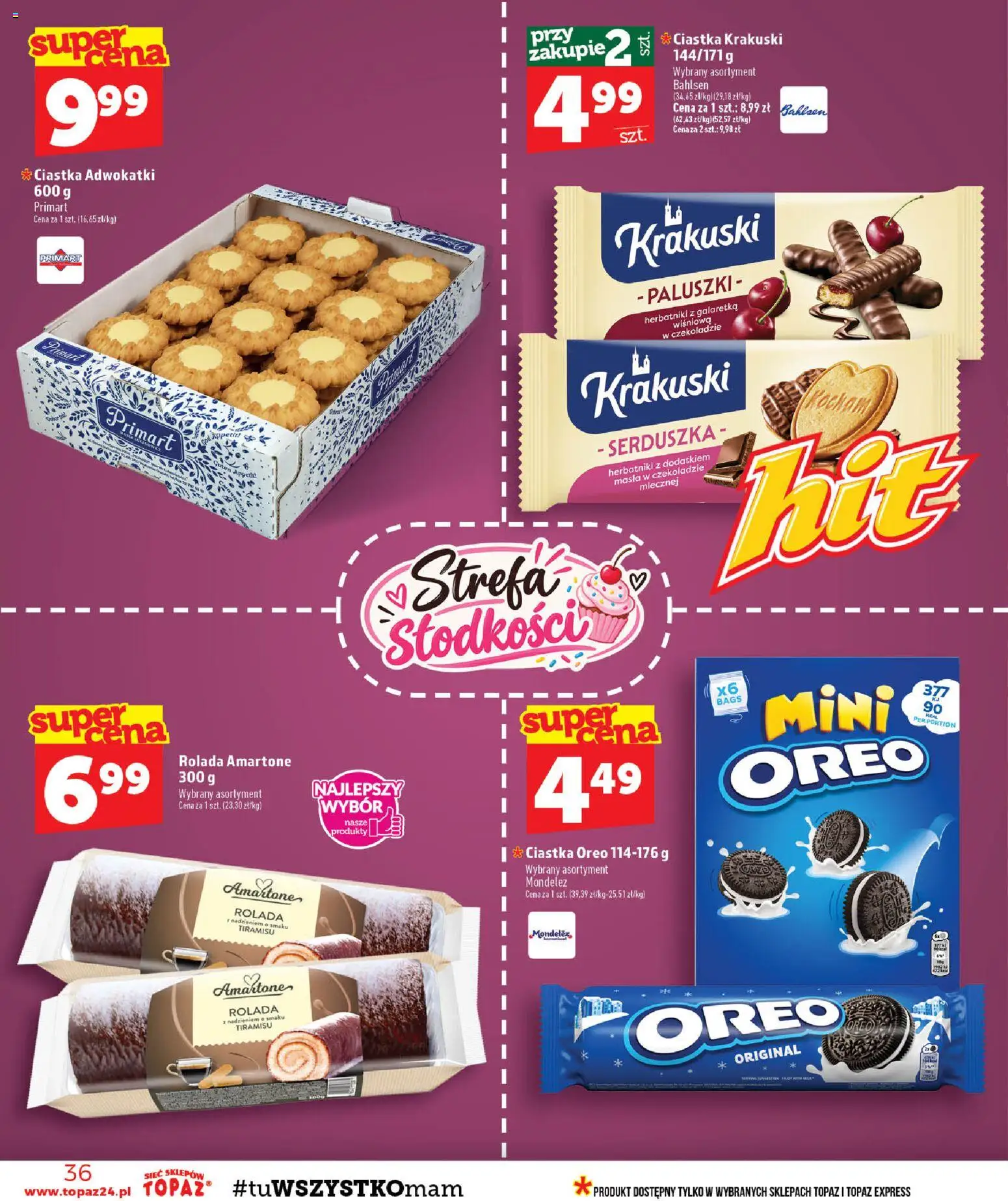 Topaz gazetka - MAZ od 15.10.2026 | Strona: 36 | Produkty: Galaretka, Rolada, Ciastka Oreo, Paluszki