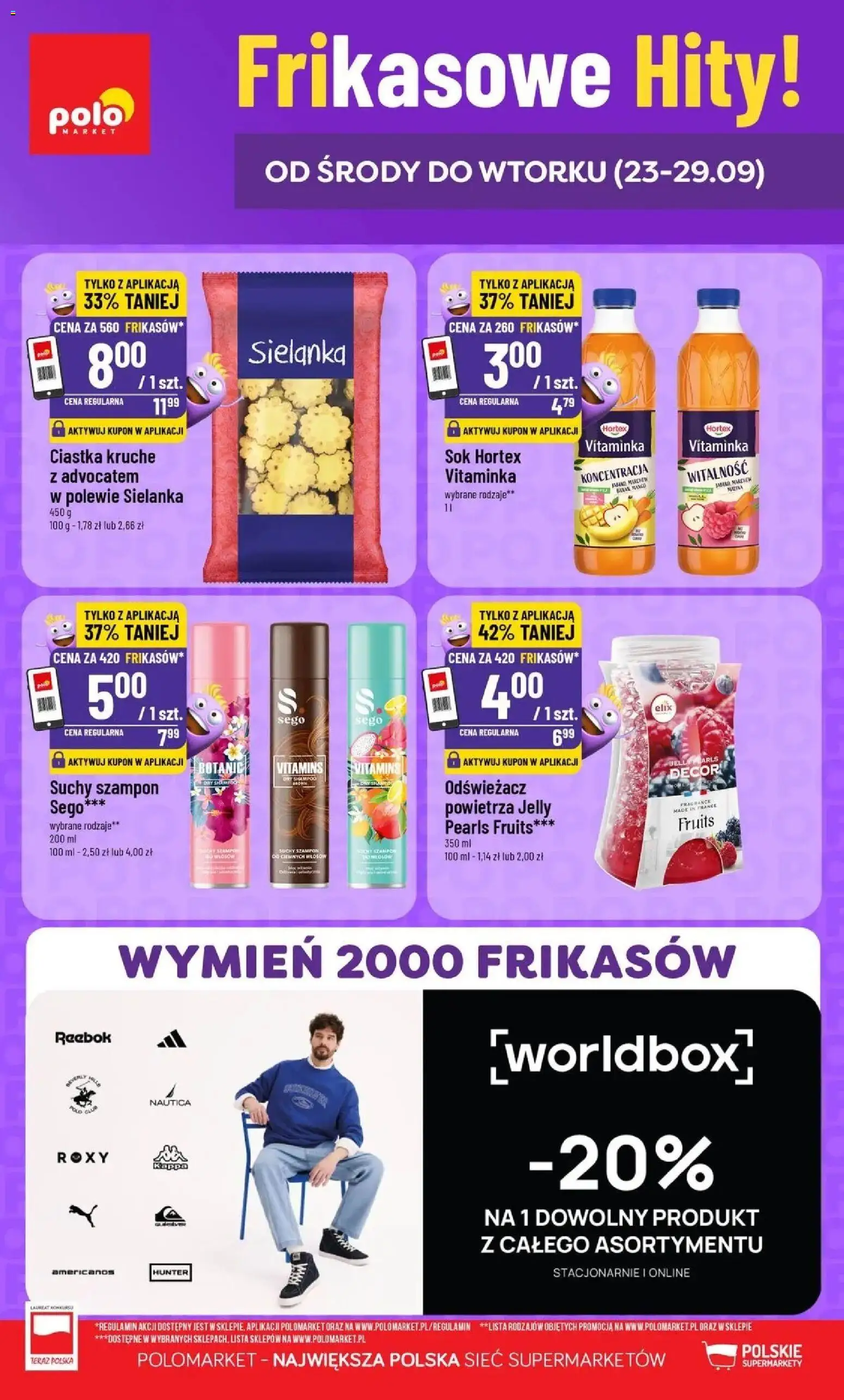 Nowa POLOmarket gazetka od jutra 23.09.2026 | Strona: 1 | Produkty: Odświeżacz, Ciastka kruche, Sok, Ciastka