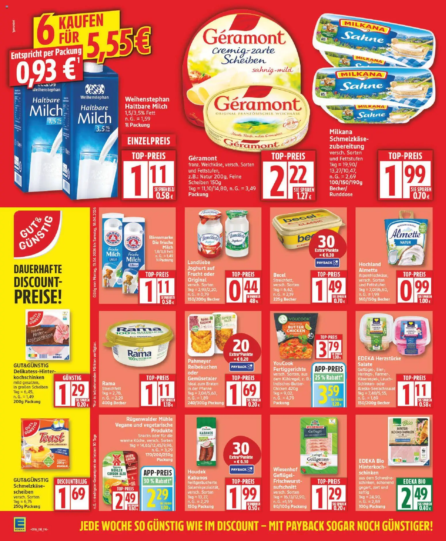 Edeka Prospekt 	 – gültig ab 13.04.2026 | Seite: 8 | Produkte: Geramont, Becel, Landliebe joghurt, Salami