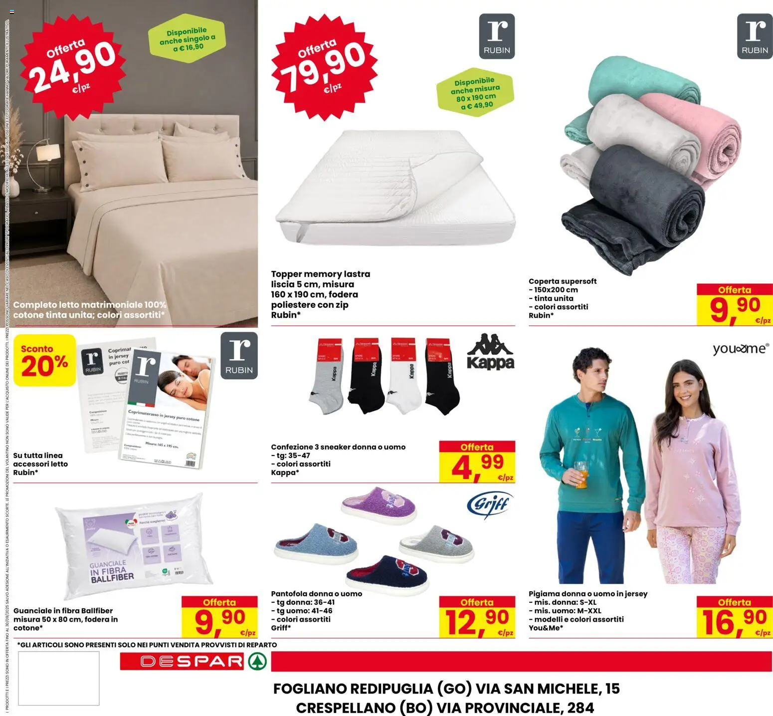 Volantino Despar del 17/09/2026 | Pagina: 24 | Prodotti: Pigiama, Letto matrimoniale, Letto, Guanciale