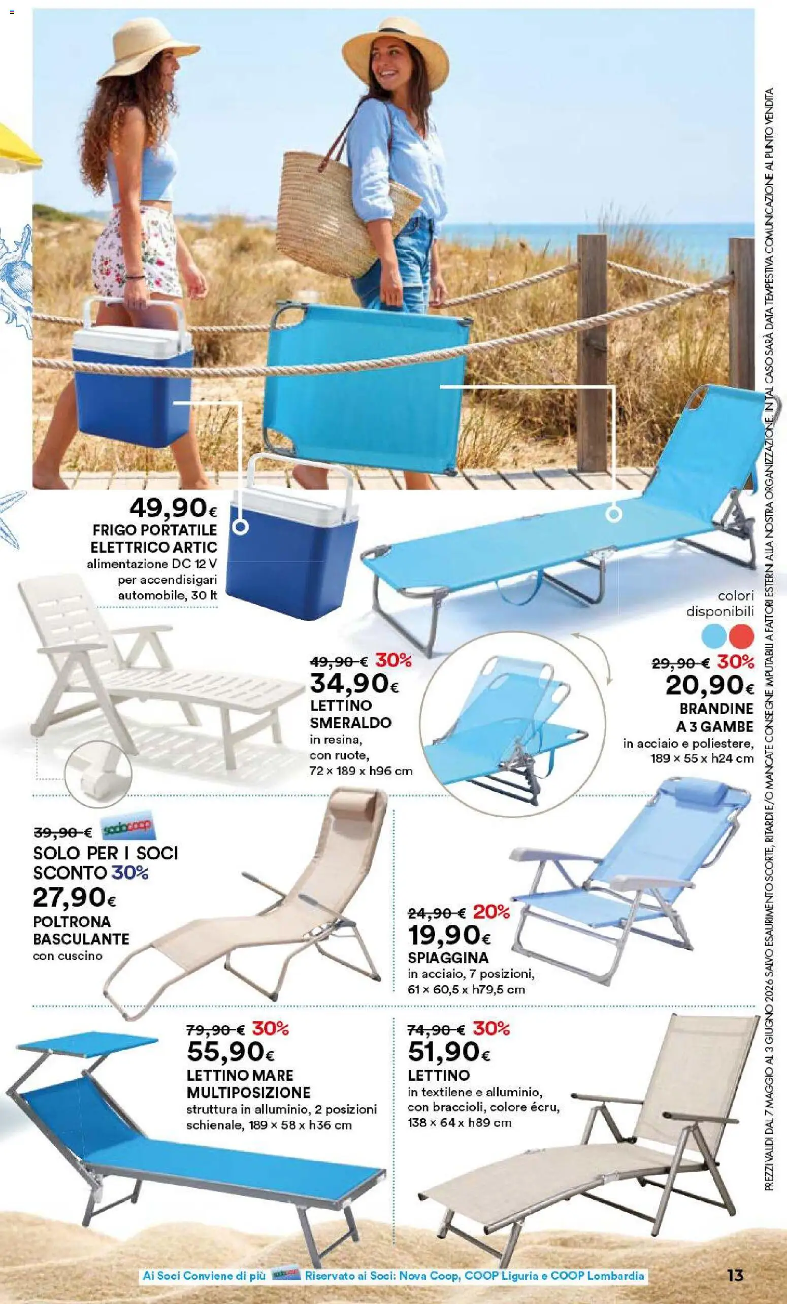 Volantino Ipercoop del 07.05.2026 | Pagina: 13 | Prodotti: Frigo portatile, Lettino, Cuscino, Poltrona
