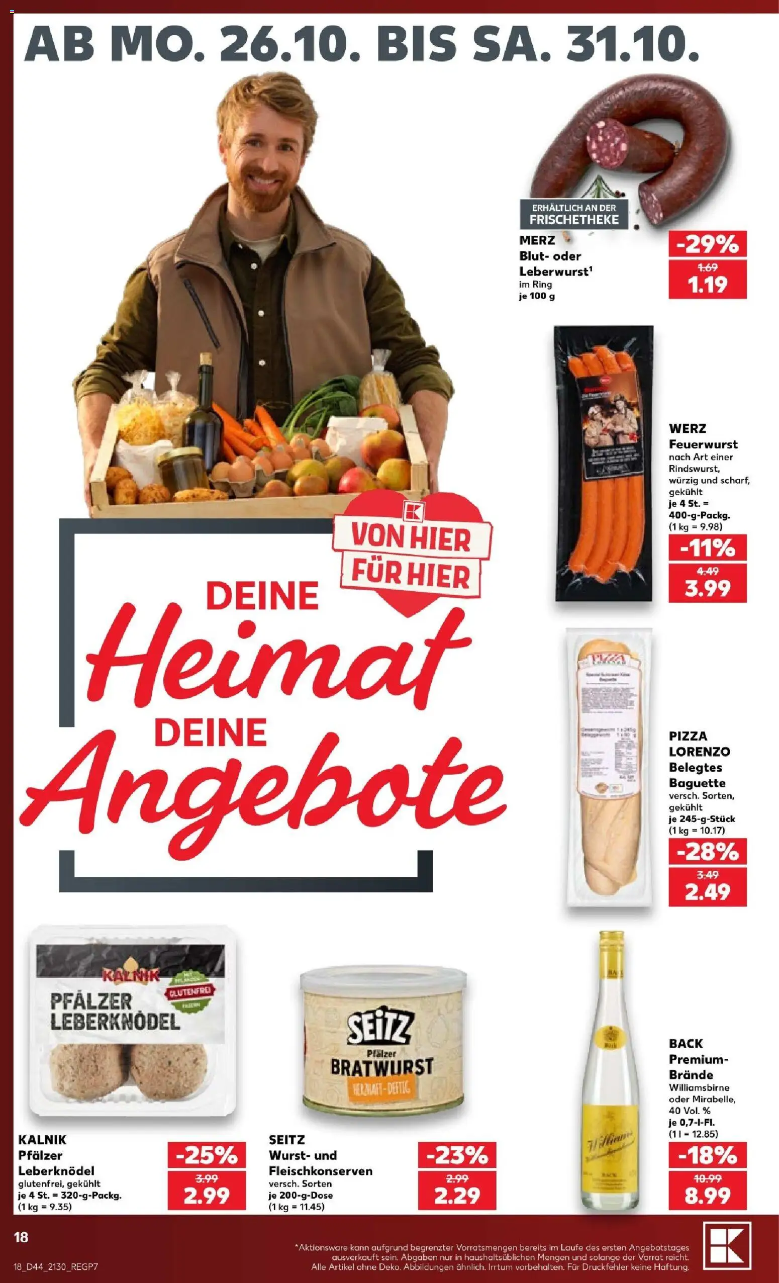 Kaufland Prospekt Speyer – gültig ab 25.10.2026 | Seite: 18 | Produkte: Leberknödel, Wurst, Fleischkonserven, Pizza