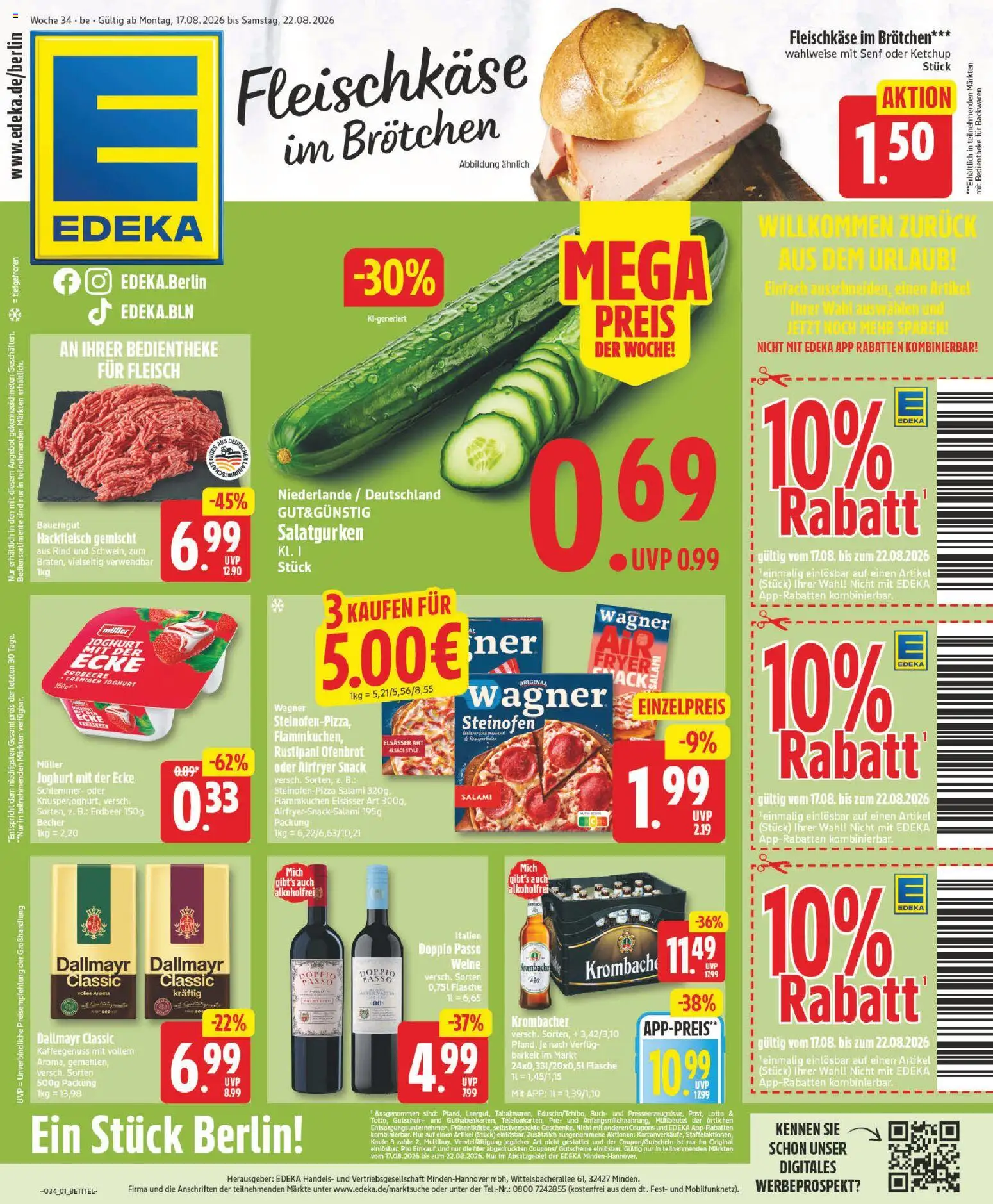 Edeka Prospekt – gültig ab 17.08.2026 | Seite: 1 | Produkte: Dallmayr, Krombacher, Ketchup, Fleisch