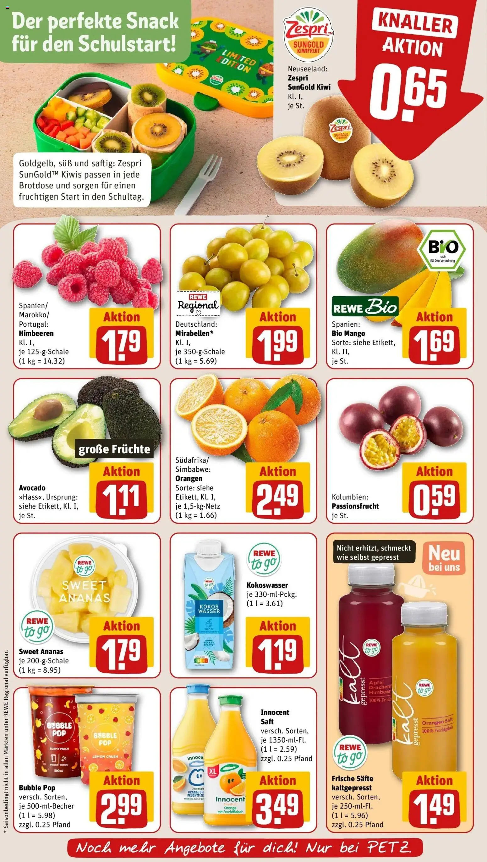 REWE Prospekt ab 24.08.2026 zum Blättern » Angebote | Seite: 6 | Produkte: Himbeeren, Äpfel, Zucker, Mango
