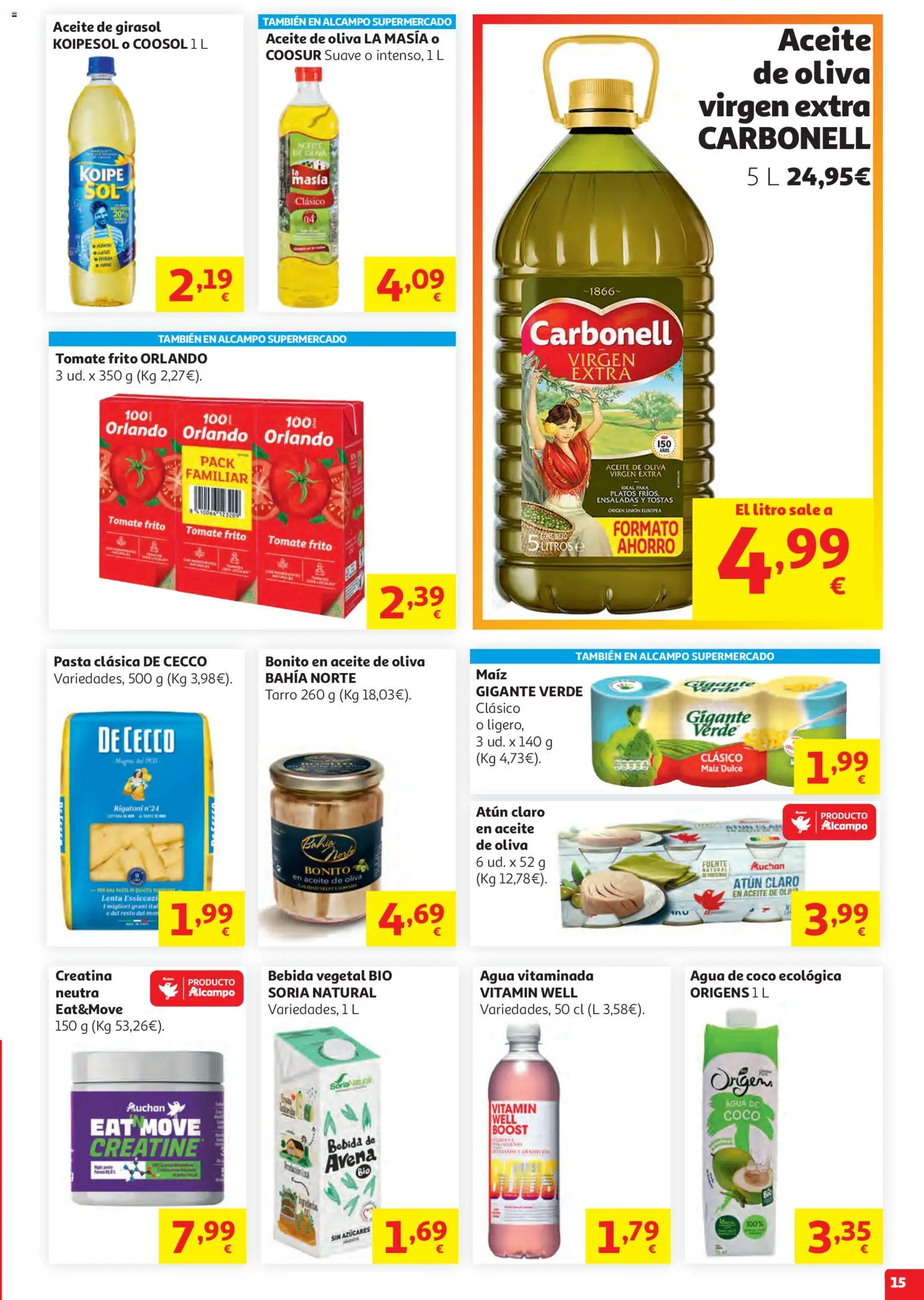 Alcampo Unico Nacional │ válido desde el 19.05.2026 | Página: 15 | Productos: Τυρόπιτα, Pasta, Aceite de oliva virgen extra, Atún claro