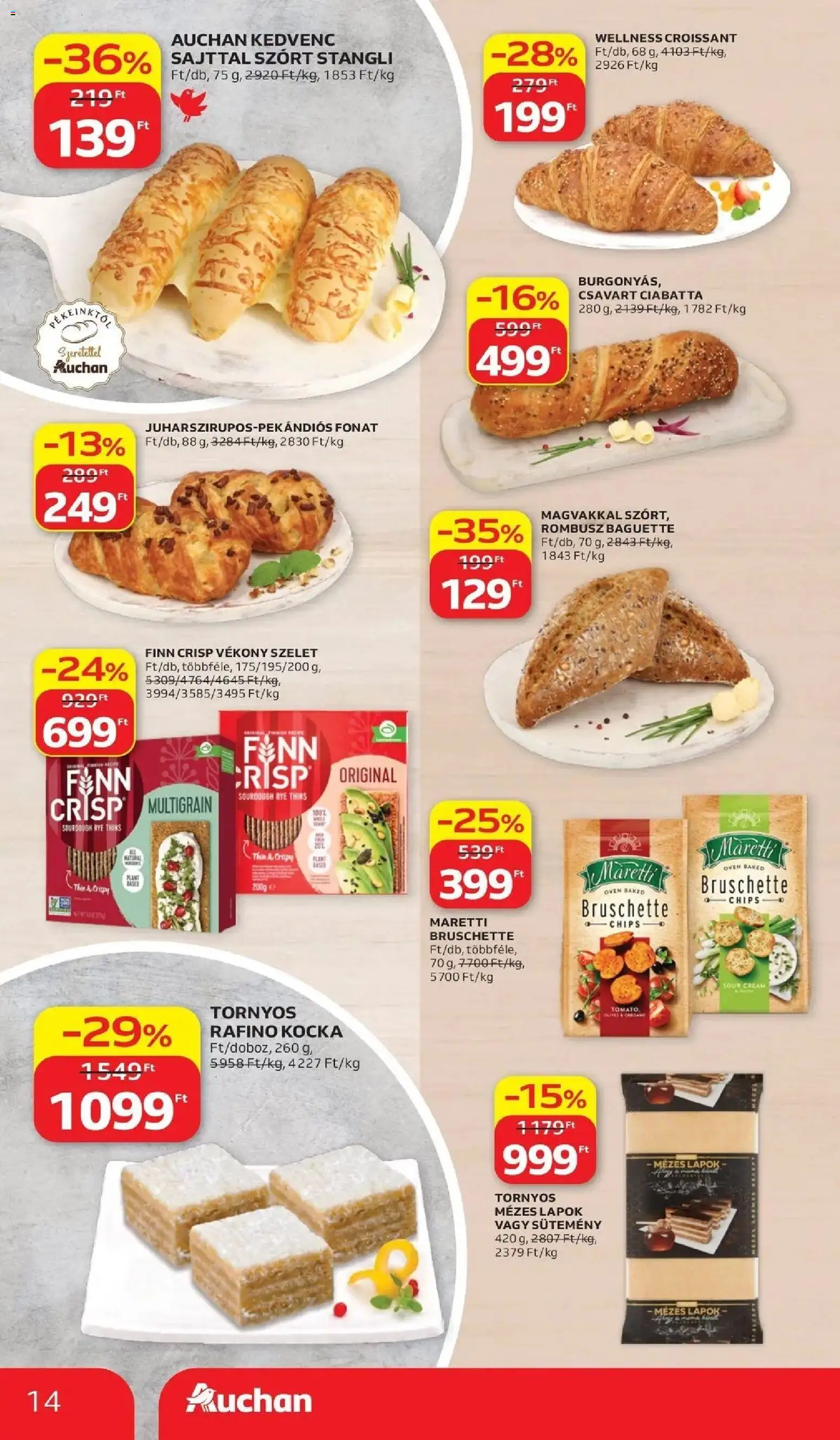 Auchan akciós ujság - amely érvényes a következő dátumtól: 2026.07.02. | Oldal: 14 | Termékek: Croissant, Stangli, Sütemény, Bruschetta