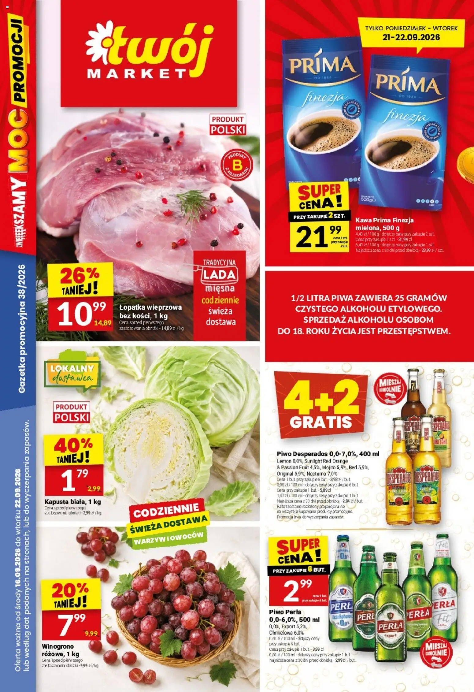 Twój Market gazetka od 16.09.2026 | Strona: 1 | Produkty: Kapusta, Mojito, Kawa, Piwo