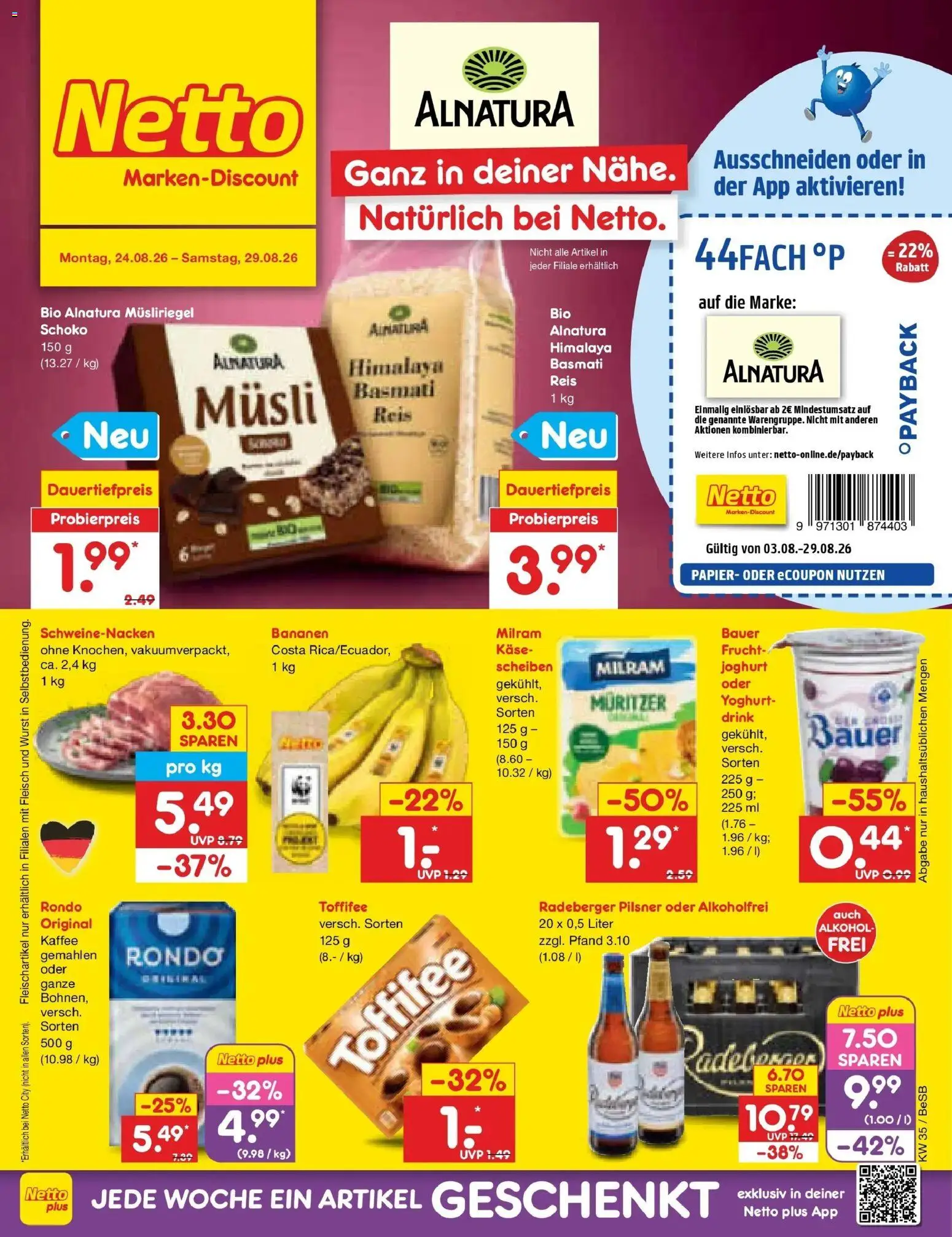 Netto Marken-Discount Prospekt Berlin-Prenzlauer Berg – gültig ab 24.08.2026 | Seite: 1 | Produkte: Kaffee, Schweinenacken, Toffifee, Fleisch
