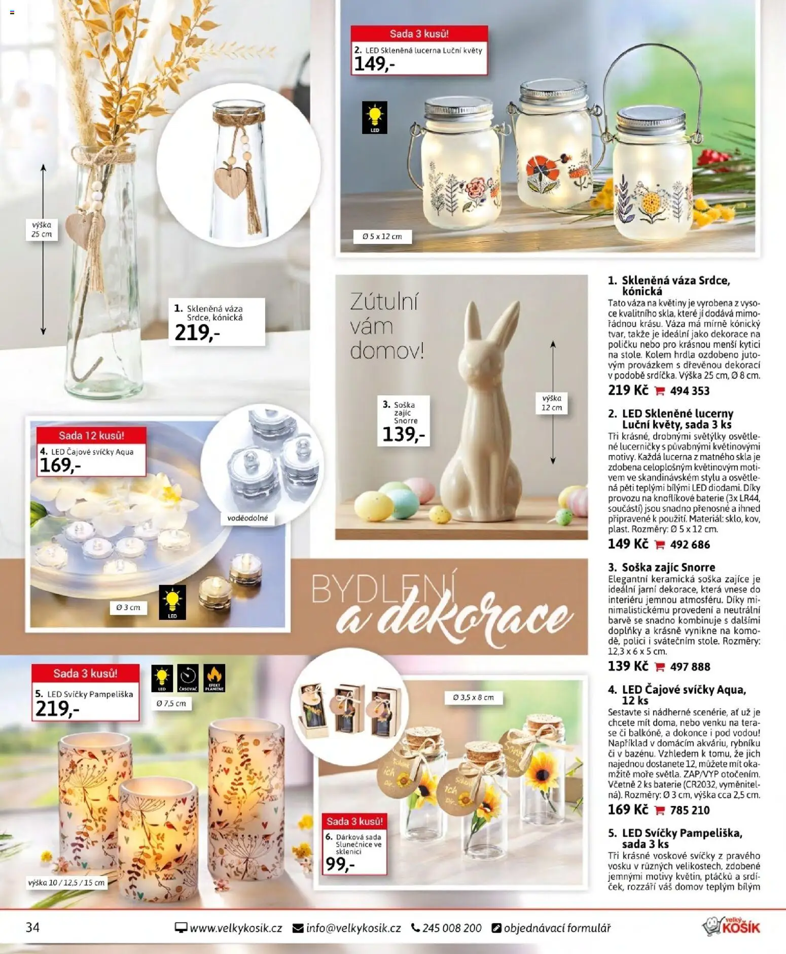 Velký Košík katalog květen 2026 od 01.05.2026 | Strana: 34 | Produkty: Čajové svíčky, Soška, Květiny, LED