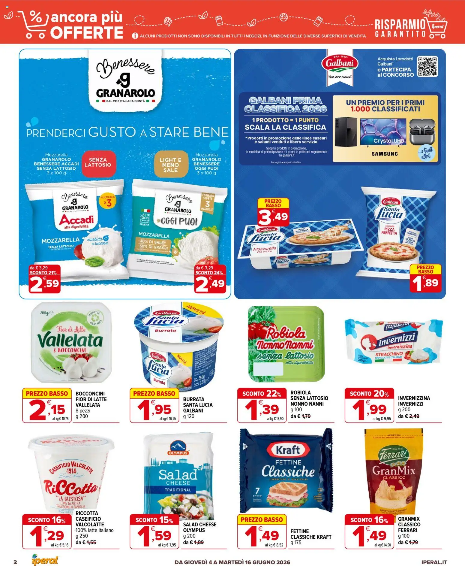 Volantino Iperal del 04.06.2026 | Pagina: 2 | Prodotti: Acqua, Mozzarella, Stracchino, Robiola