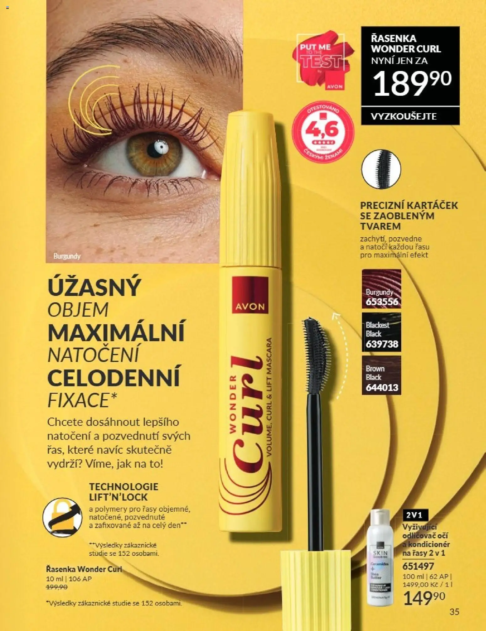 Avon Katalog 08/2026 od 01.08.2026 | Strana: 35 | Produkty: Test, Řasenka, Kondicionér, Odličovač očí