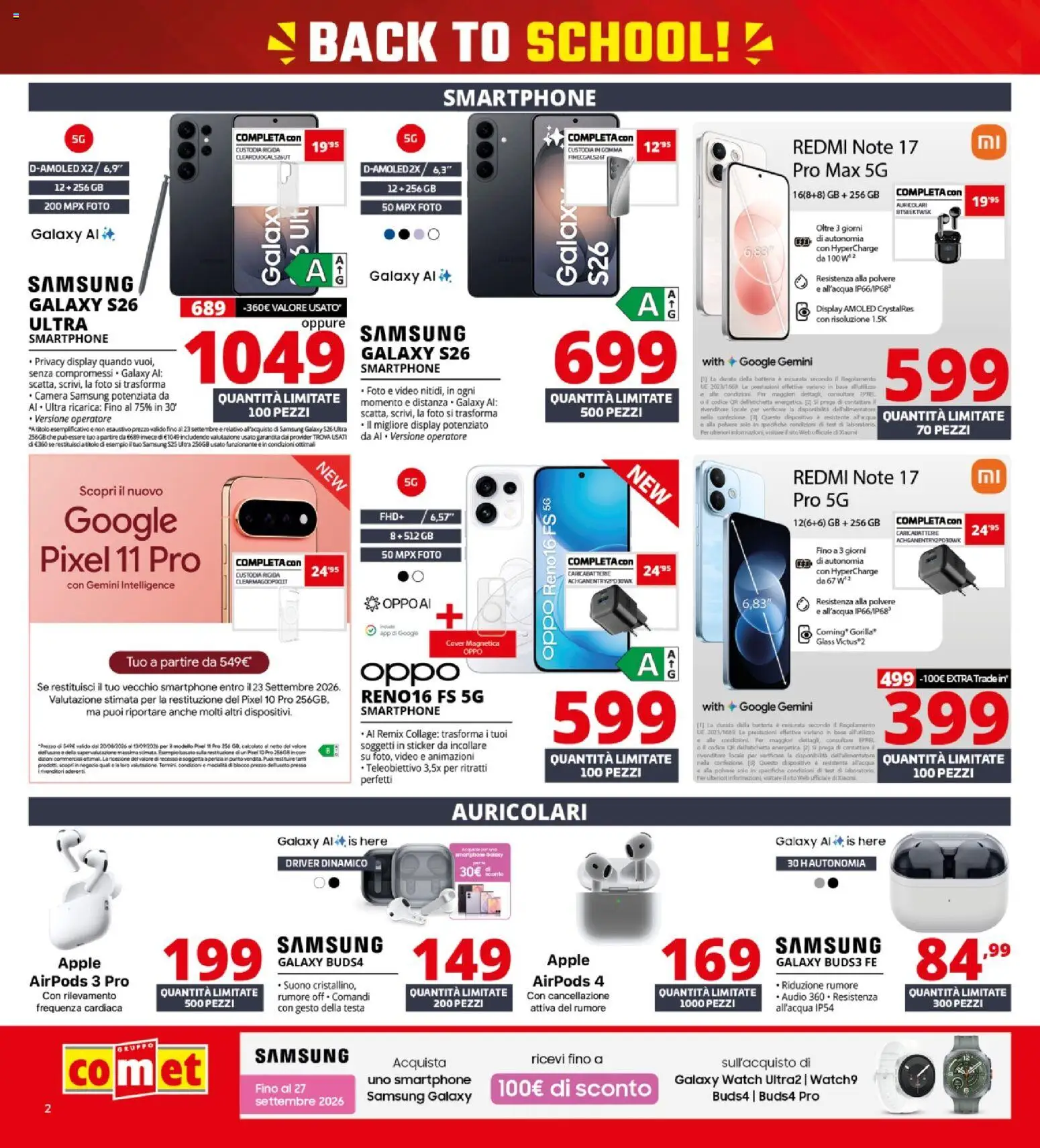 Volantino Comet del 10/09/2026 | Pagina: 2 | Prodotti: Xiaomi, Smartphone, Video, Batteria
