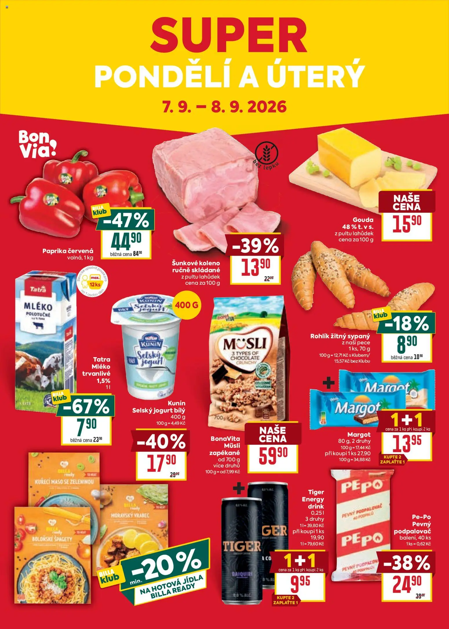Billa Velký leták od 02.09.2026 | Strana: 36 | Produkty: Gouda, Mléko, Boloňské špagety, Energy drink