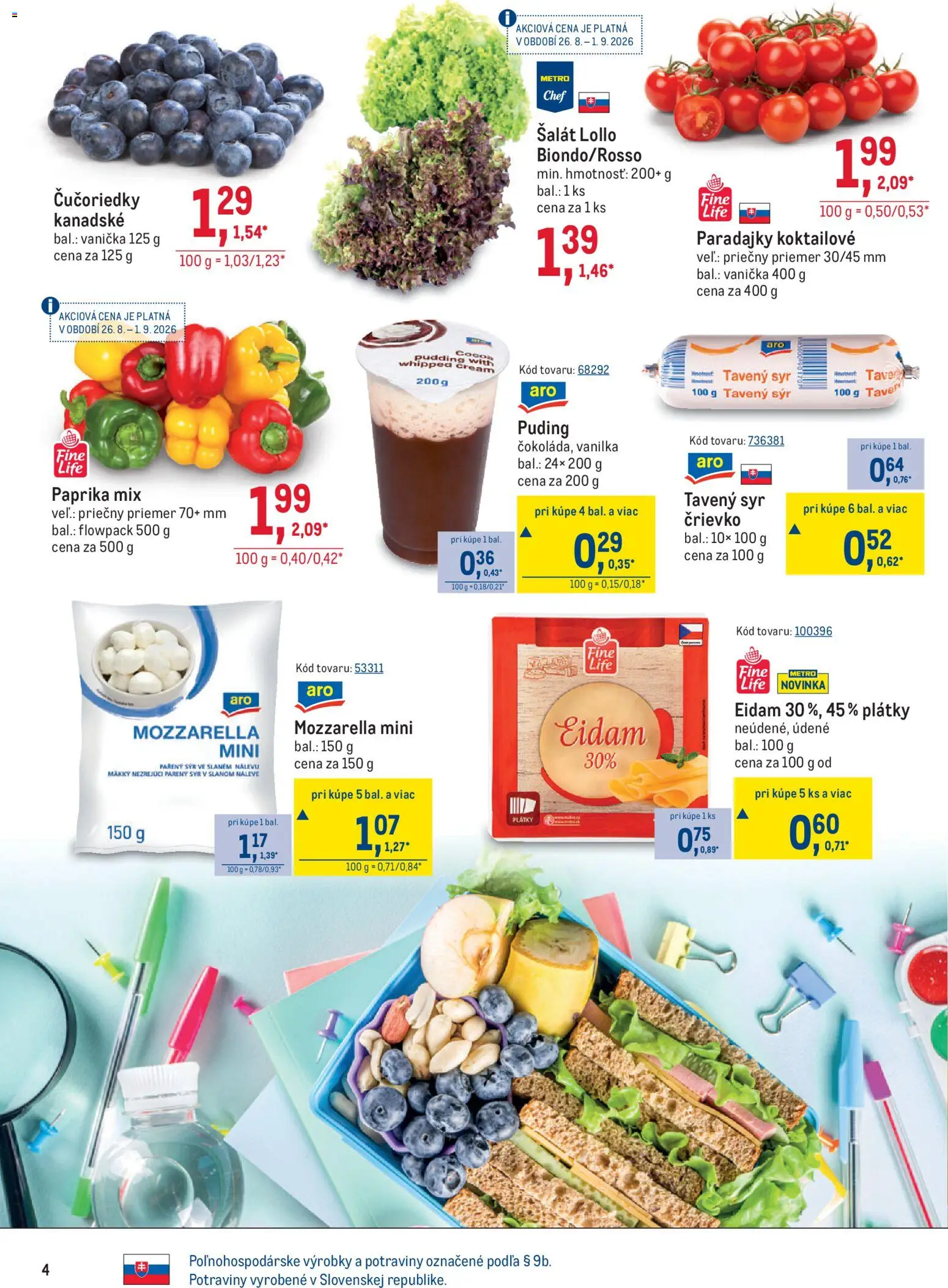 Nové Metro akcie – leták je platný od 26.08.2026 | Strana: 4 | Produkty: Paprika, Syr, Puding, Vanilka