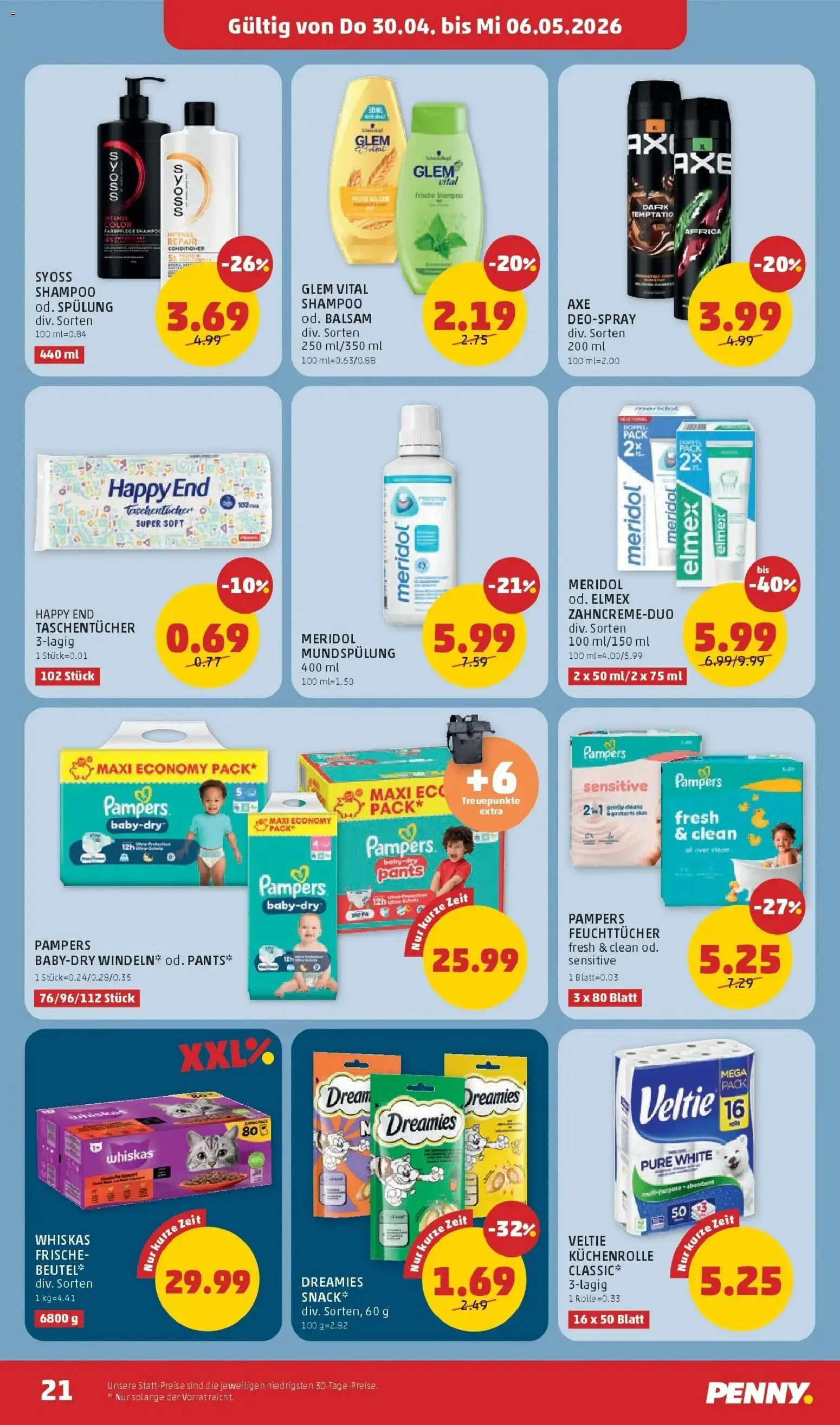 Penny Markt Die ganze Woche sparen gültig ab 30.04.2026 | Seite: 21 | Produkte: Pampers, Shampoo, Spülung