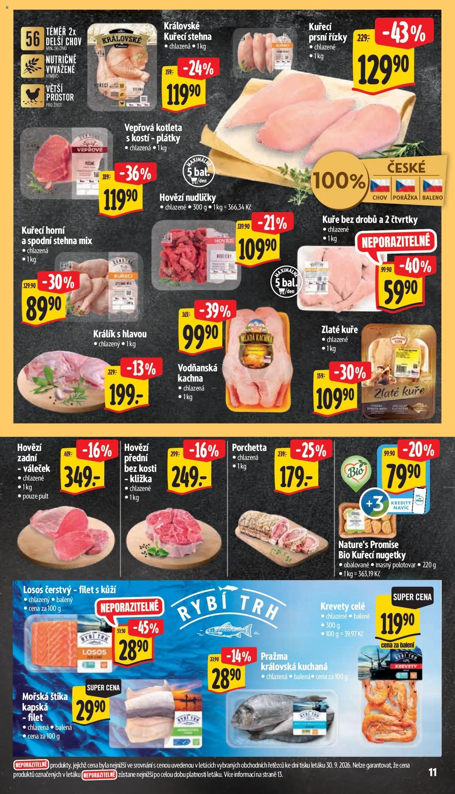 Albert leták - Hypermarket - Znojmo od 07.10.2026 | Strana: 27 | Produkty: Nugetky, Kachna, Kuřecí stehna, Krevety