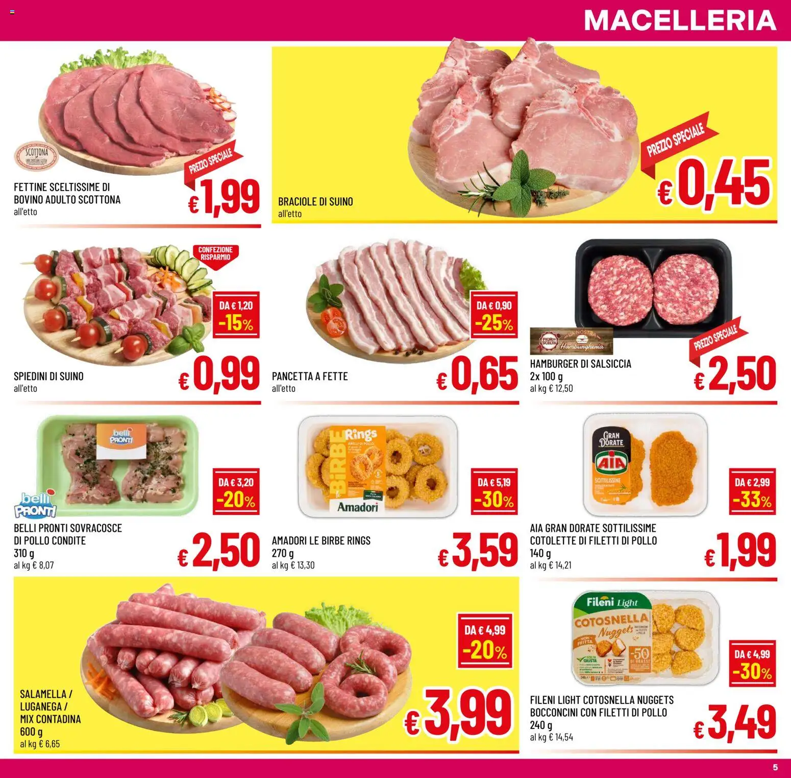 Volantino A&O del 05/08/2026 | Pagina: 5 | Prodotti: Nuggets, Suino, Salsiccia, Hamburger