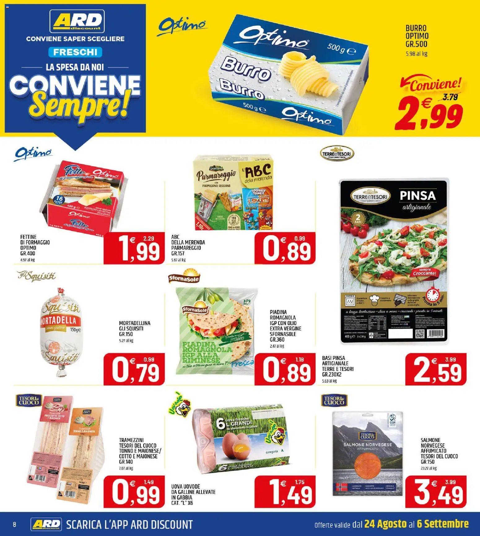 Volantino ARD Discount del 24/08/2026 | Pagina: 8 | Prodotti: Senza glutine, Uova, Maionese, Prosciutto