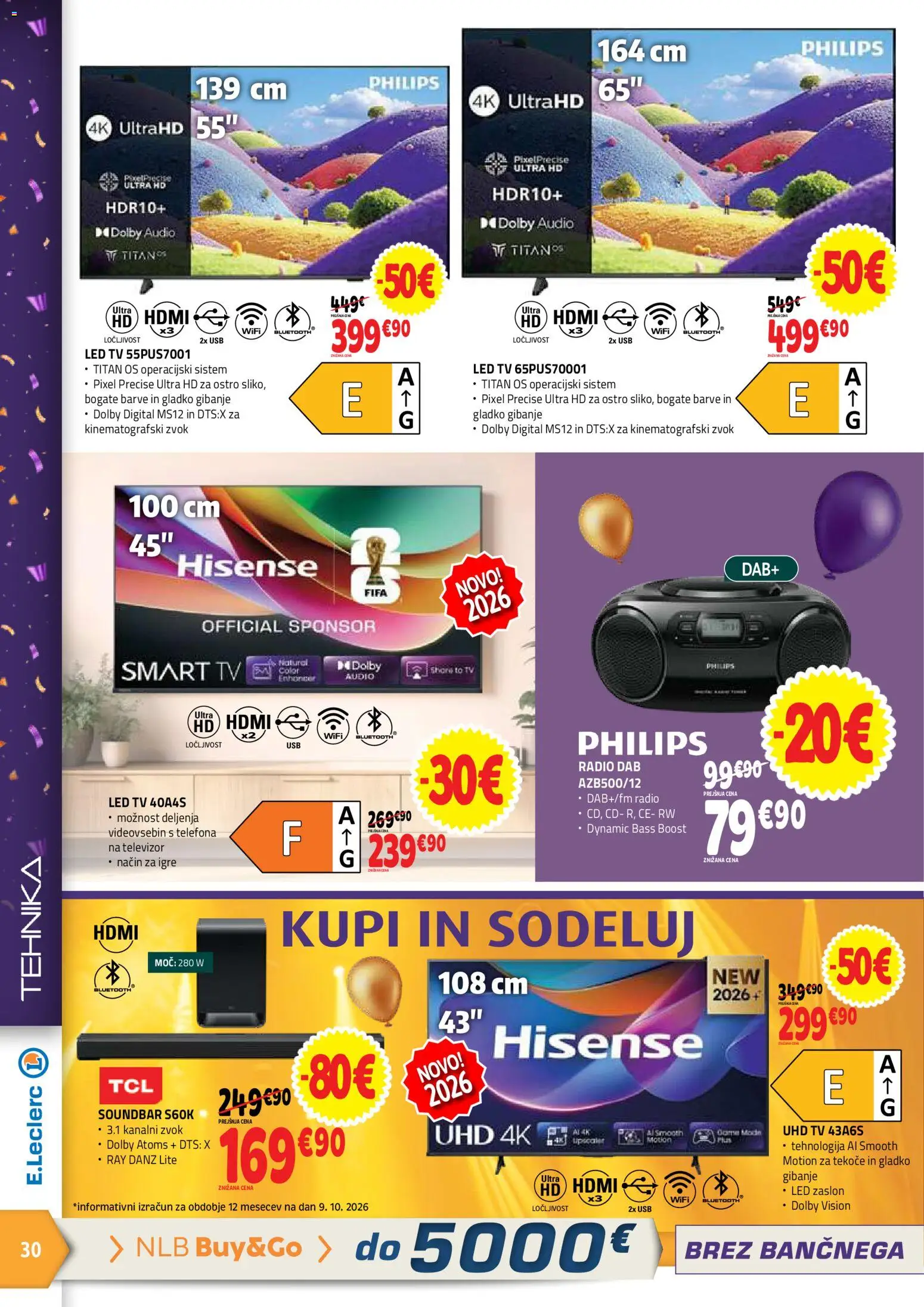 Novi E.leclerc katalog ponudbe – veljaven od 21.10.2026 | Stran: 30 | Izdelki: Tv, Audio, Usb, Led tv
