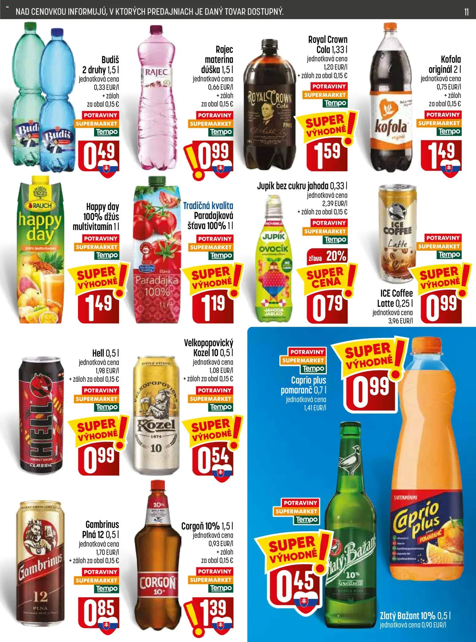 Nové COOP Jednota akcie – leták je platný od 06.08.2026 | Strana: 11 | Produkty: Džús, Paradajka, Gambrinus, Šťava
