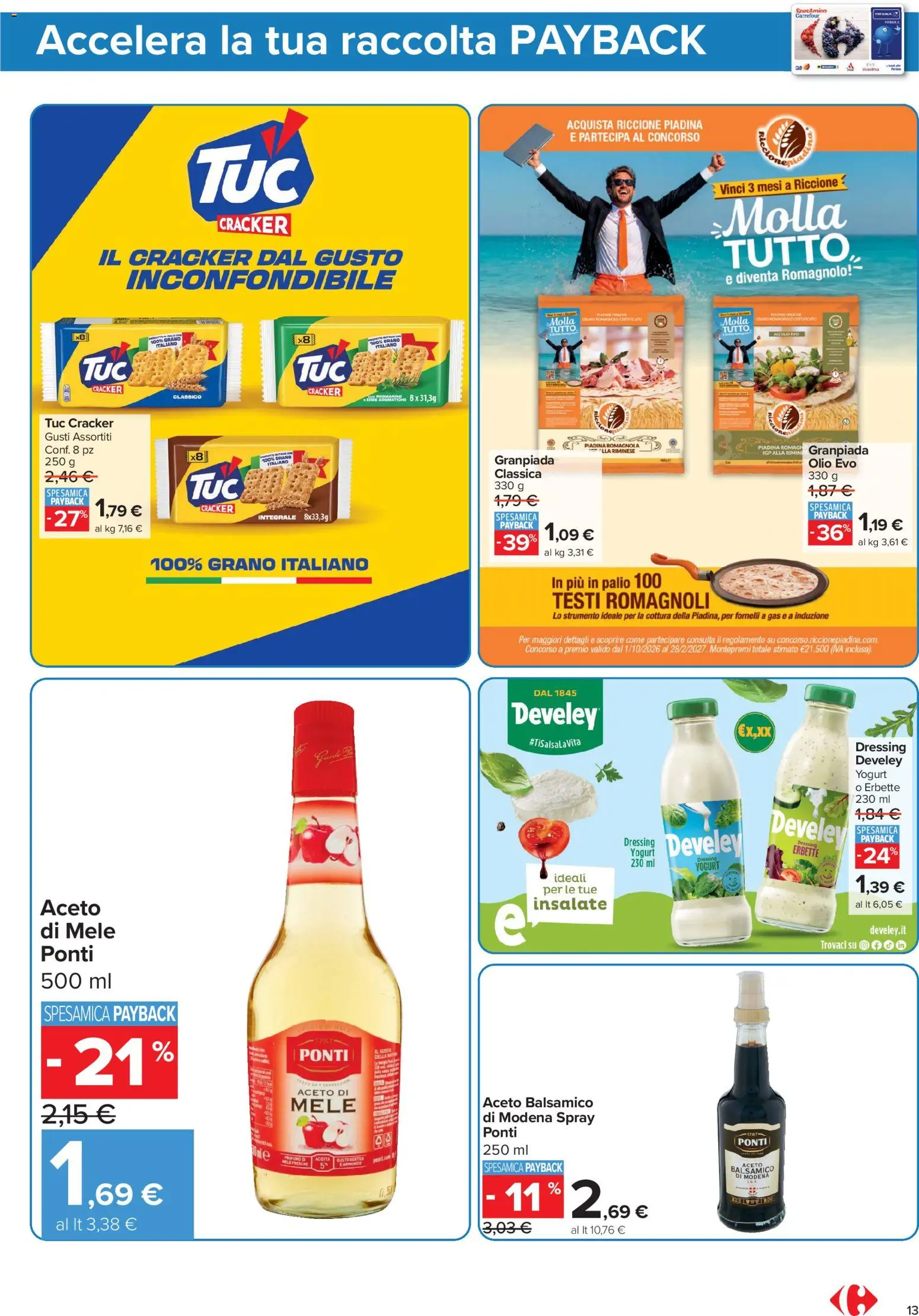 Volantino Carrefour del 23/10/2026 | Pagina: 13 | Prodotti: Mele, Cracker, Piadina, Aceto