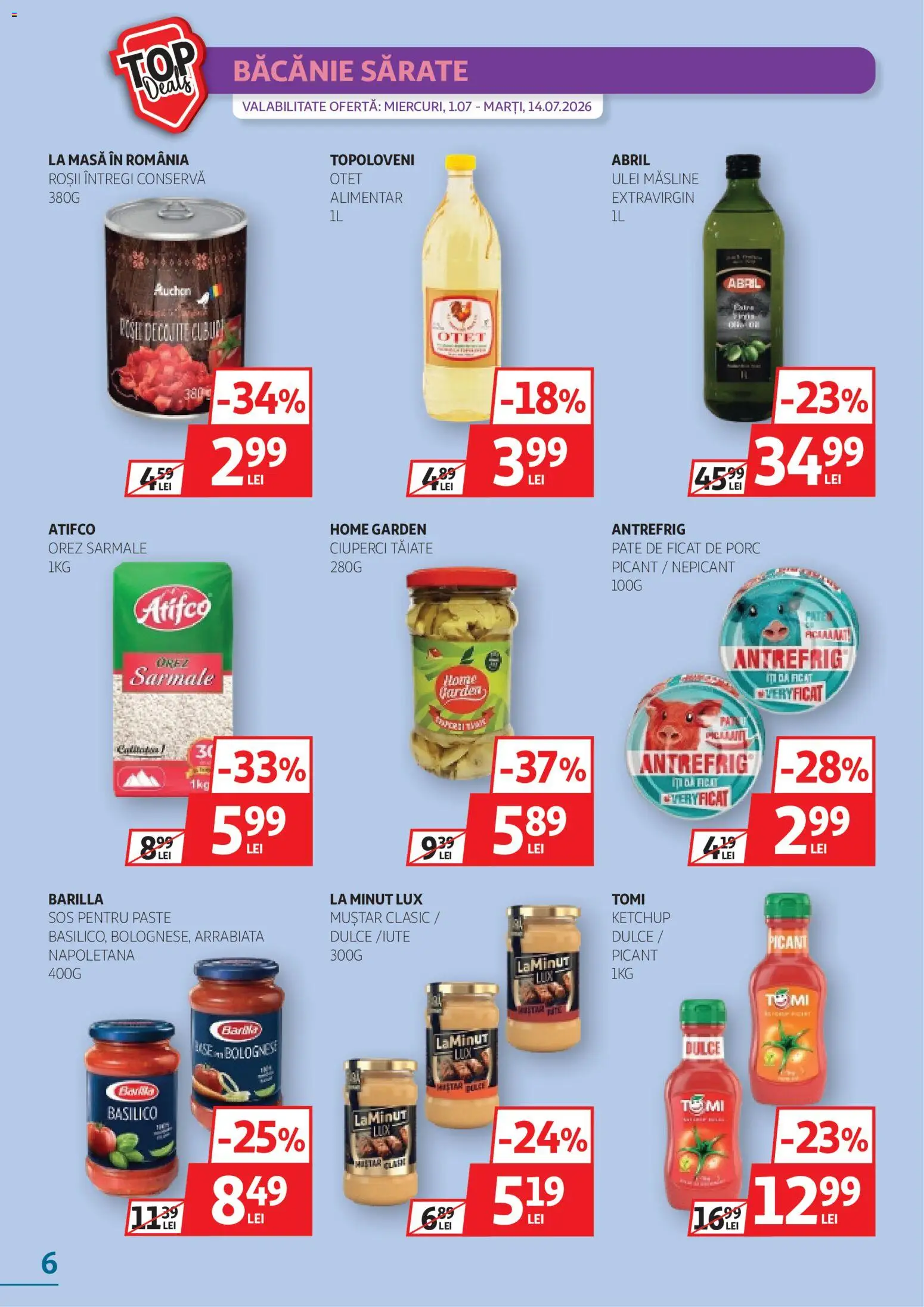 Noul catalog Auchan – valabil de la 01.07.2026 | Pagină: 6 | Produse: Masă, Ciuperci, Orez, Paste