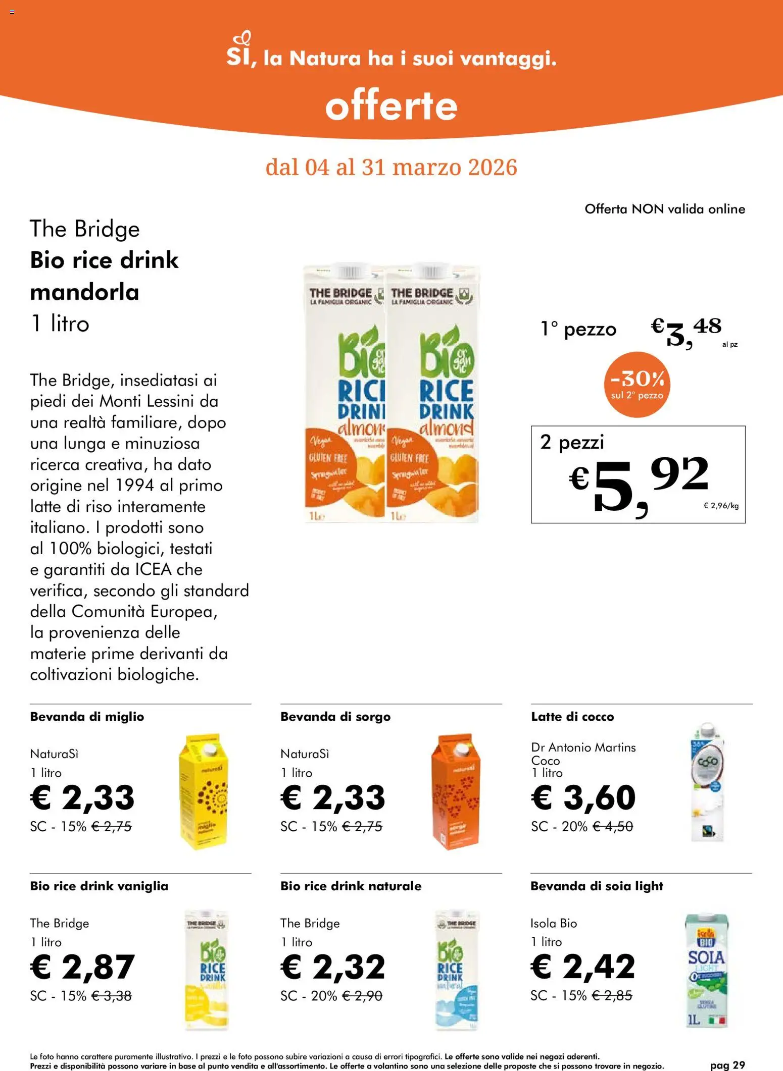 Volantino Natura Sì del 04.03.2026 | Pagina: 29 | Prodotti: Riso, Latte, The, Bevanda di soia
