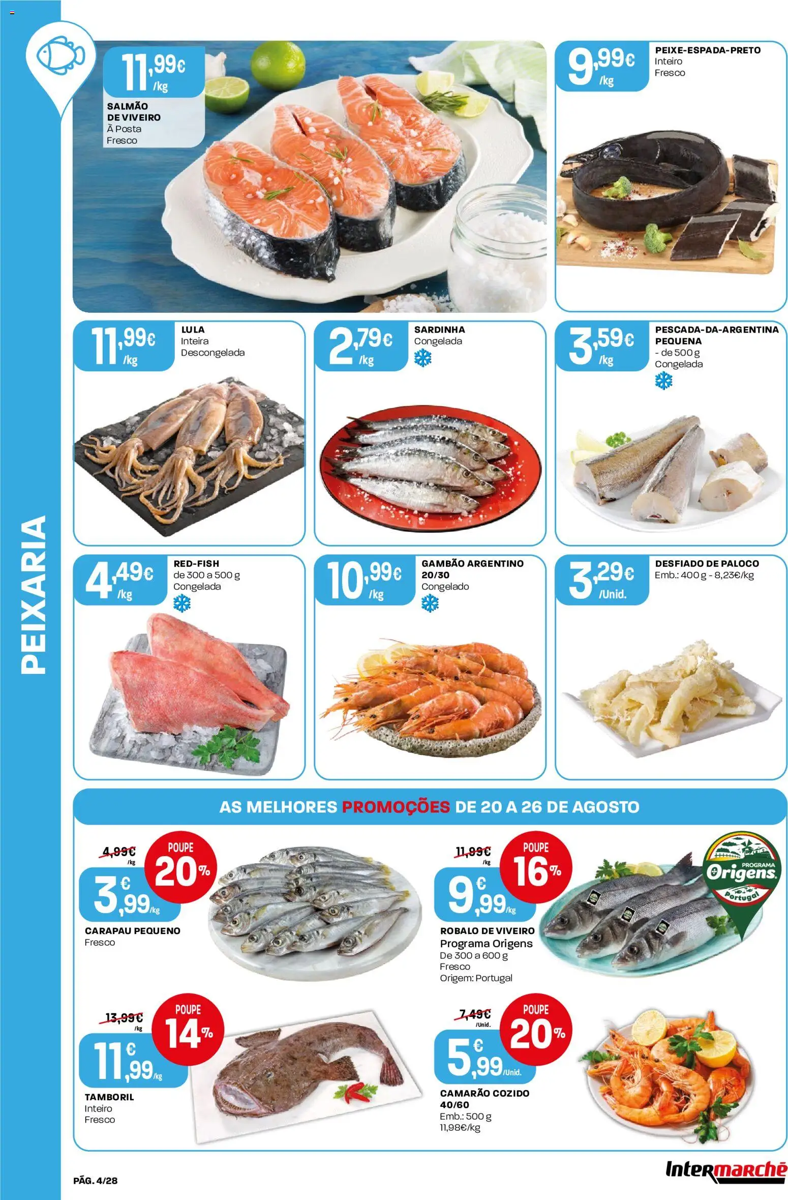 Intermarché Folheto Contact │ válido de 20/08/2026 | Página: 4 | Produtos: Camarão, Salmão, Tamboril