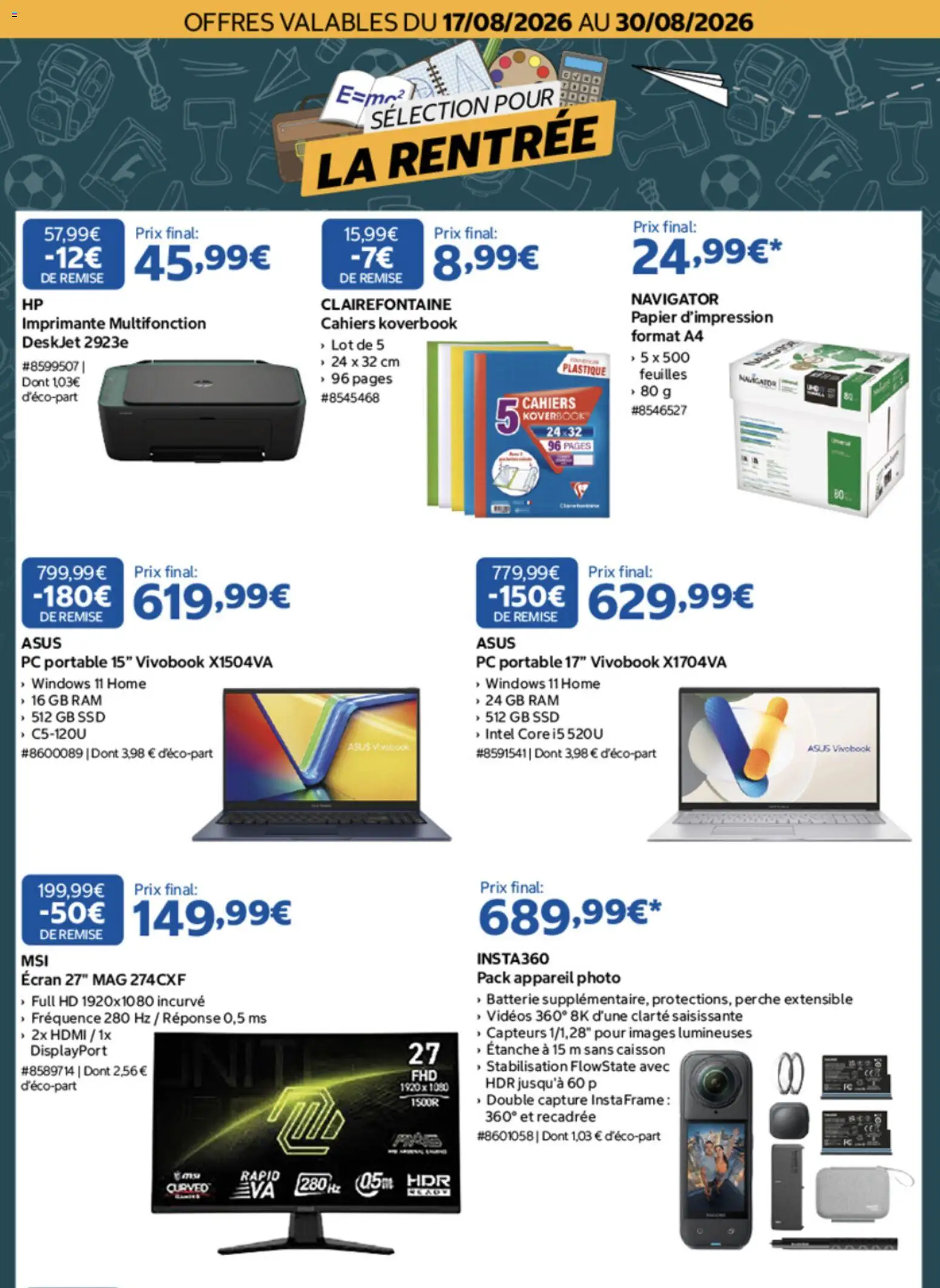 {H1} | Page: 1 | Produits: Imprimante multifonction, PC portable, Batterie, Cahiers
