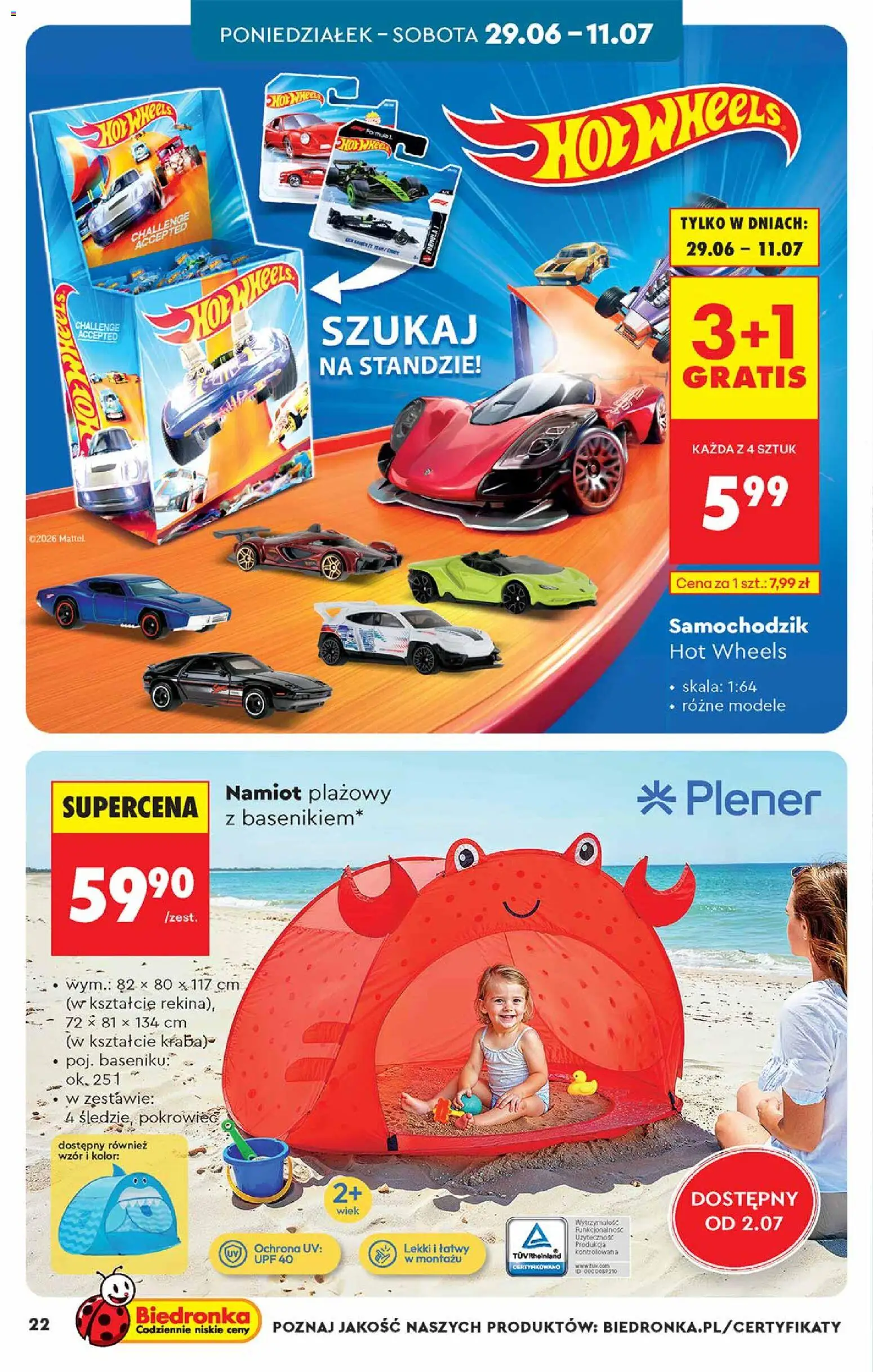 Biedronka gazetka - Hity i inspiracje od 27.06.2026 | Strona: 22 | Produkty: Namiot plażowy