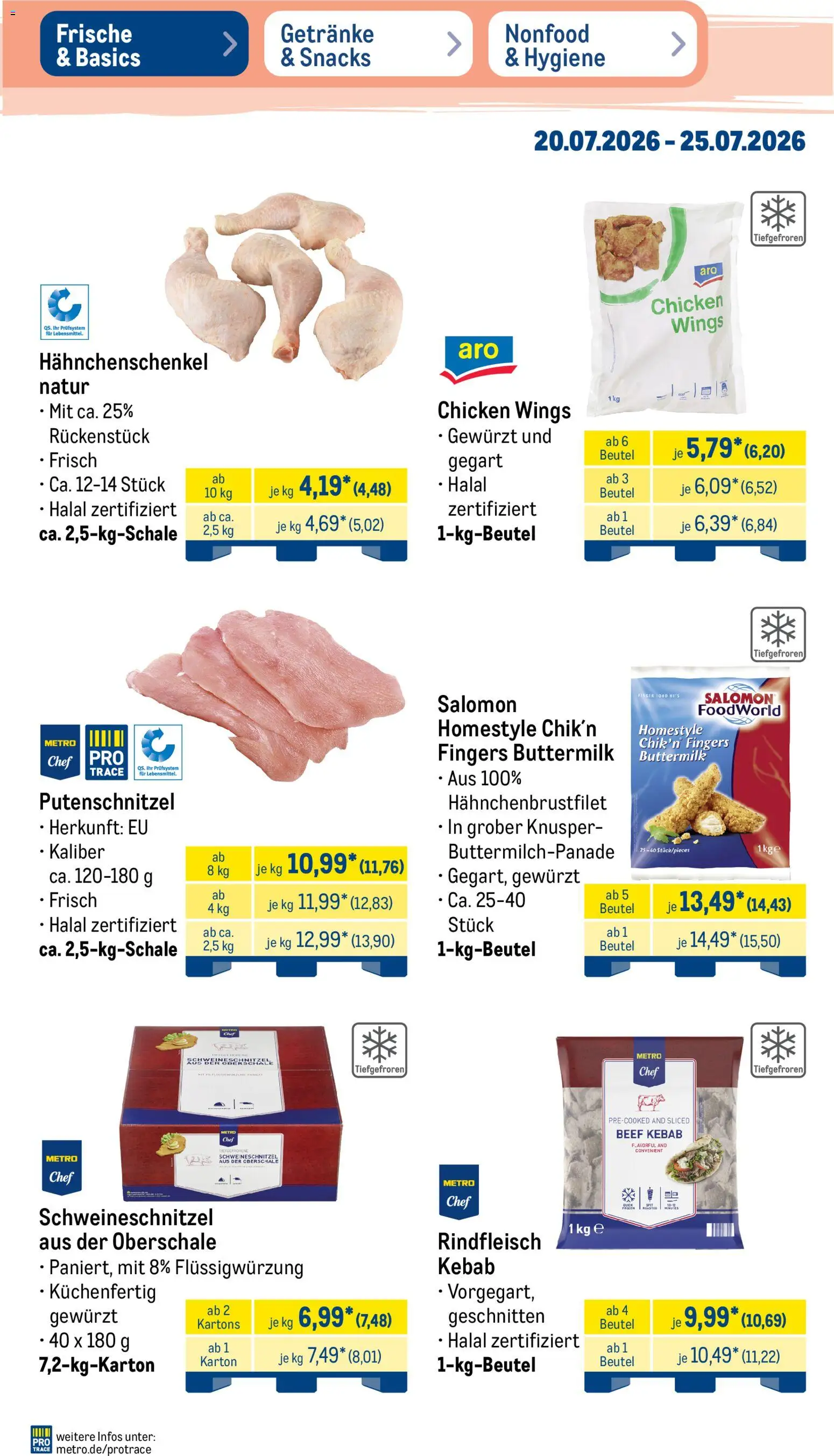 Metro Prospekt – gültig ab 20.07.2026 | Seite: 5 | Produkte: Hahnchenschenkel, Putenschnitzel, Rindfleisch