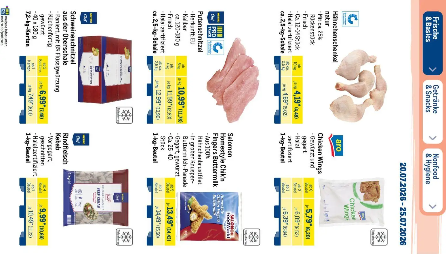 Metro Prospekt – gültig ab 20.07.2026 | Seite: 5 | Produkte: Hahnchenschenkel, Putenschnitzel, Rindfleisch