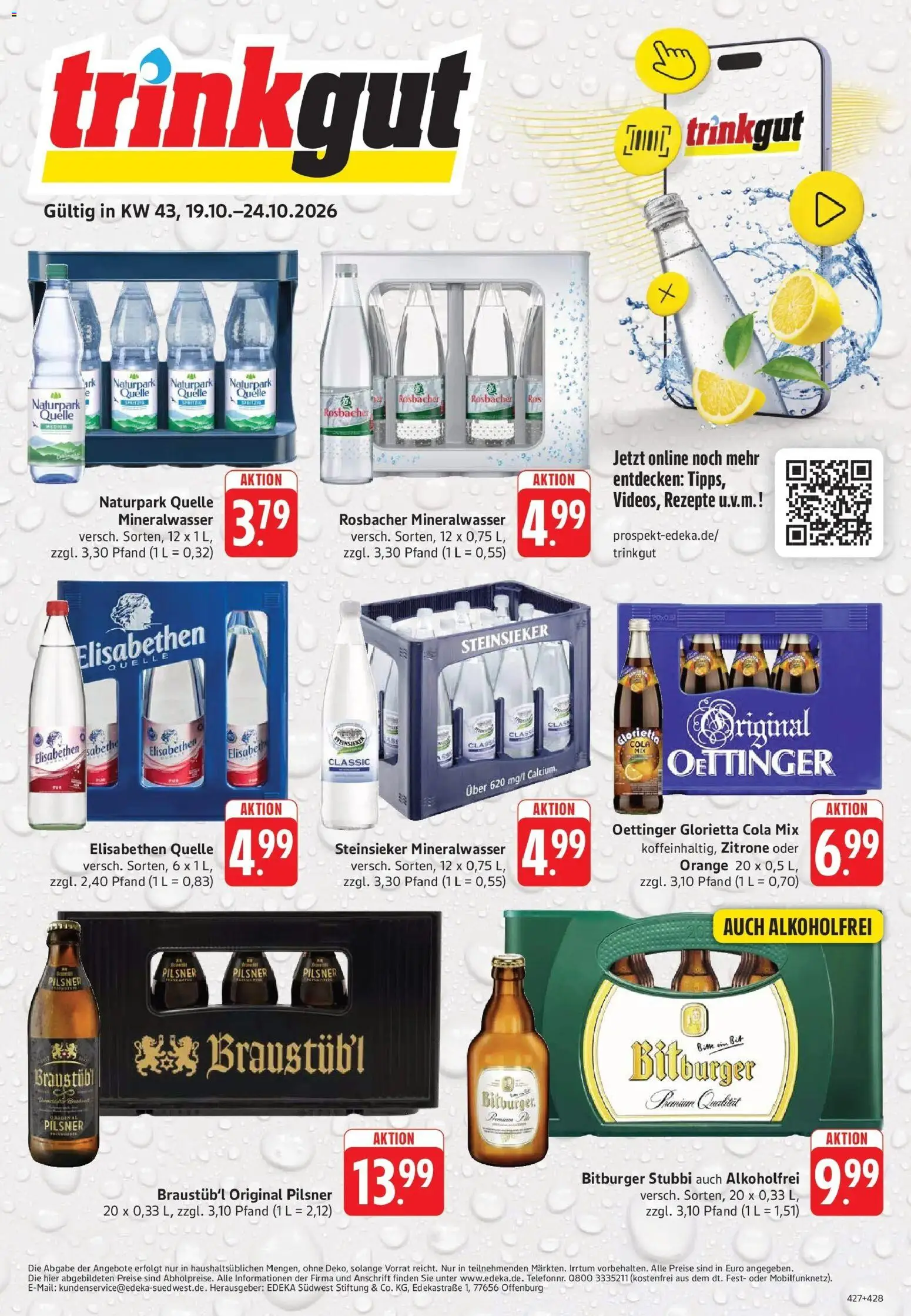 Trinkgut Prospekt Idstein (ab 19.10.2026) » Angebote online | Seite: 1 | Produkte: Cola, Oettinger, Mineralwasser, Zitrone