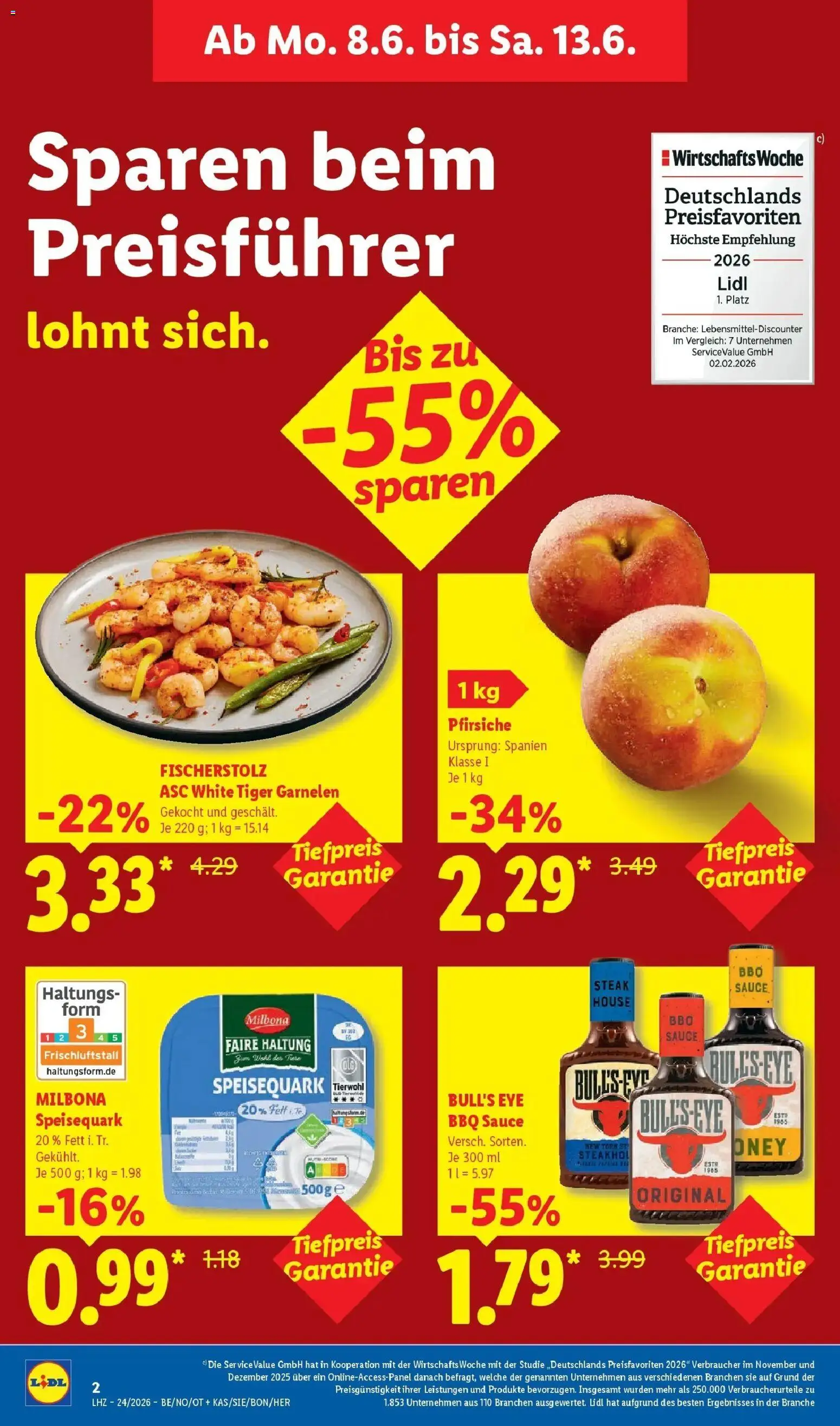Lidl Prospekt Senftenberg – gültig ab 08.06.2026 | Seite: 6 | Produkte: Garnelen, Tiger garnelen, Steak, Speisequark