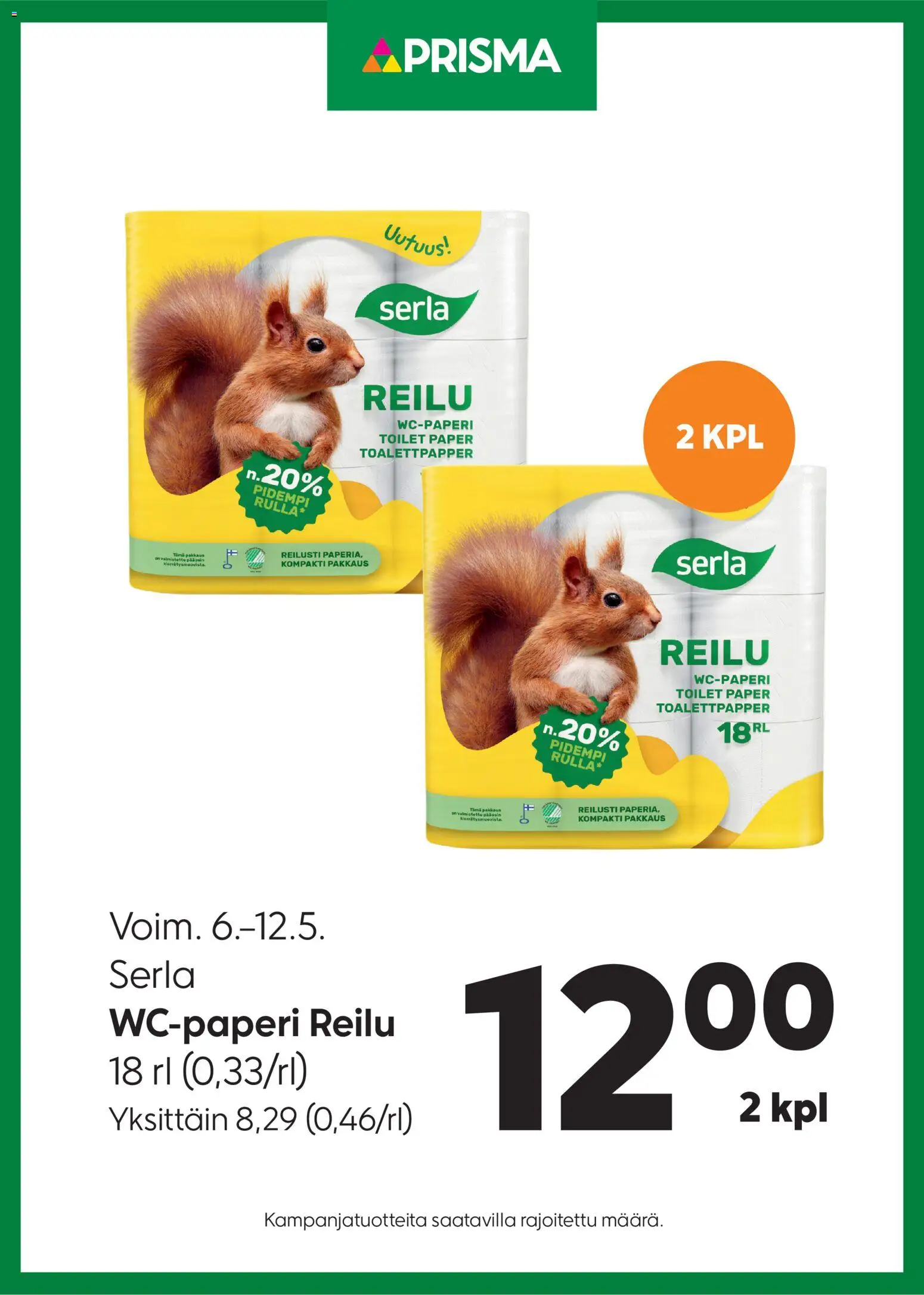 Prisma tarjoukset Serla – voimassa 06.05.2026 alkaen | Sivu: 1 | Tuotteet: Wc-paperi