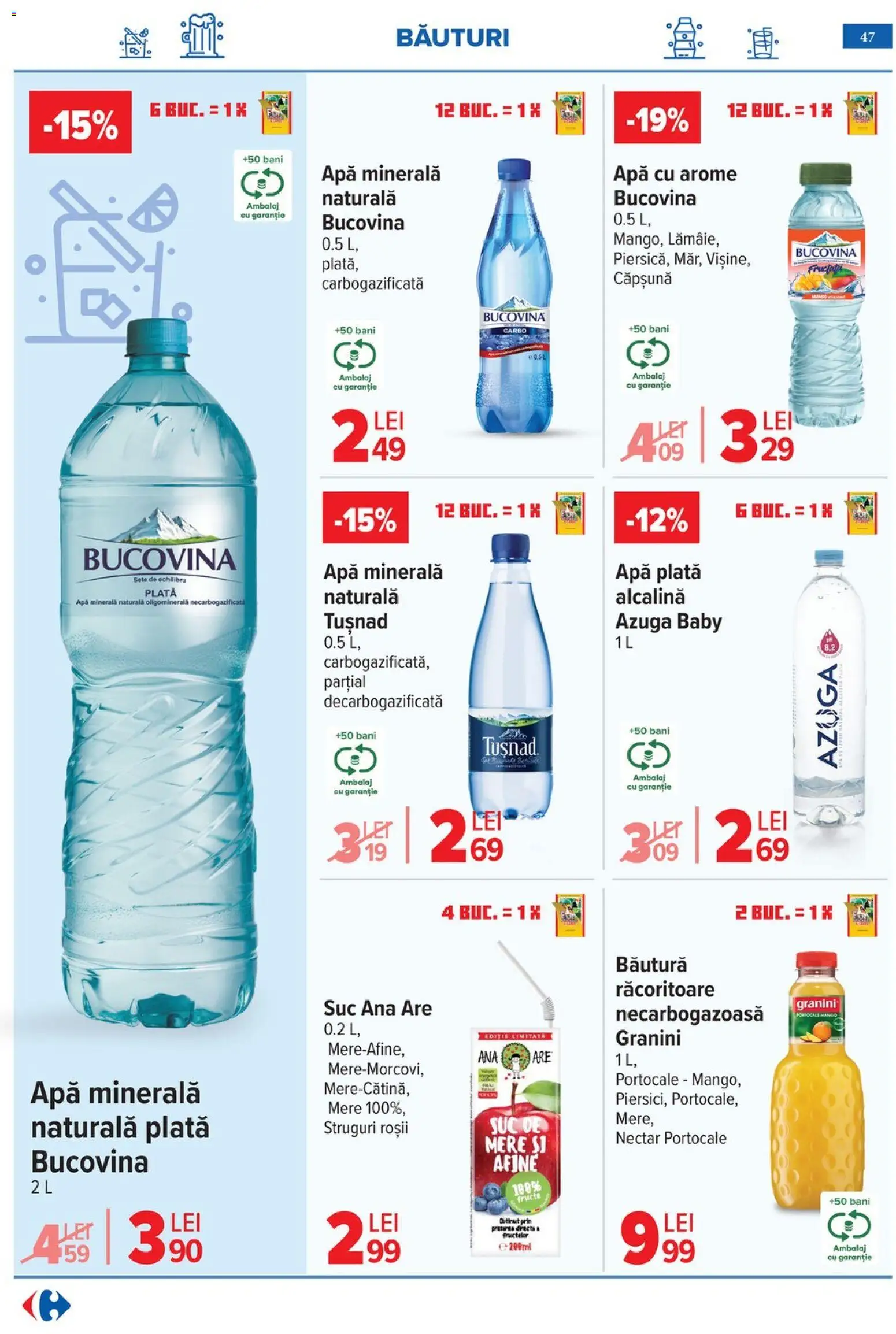 Noul catalog Carrefour – valabil de la 06.05.2026 | Pagină: 50 | Produse: Struguri, Yazı tahtası kalemi, Portocale, Apă