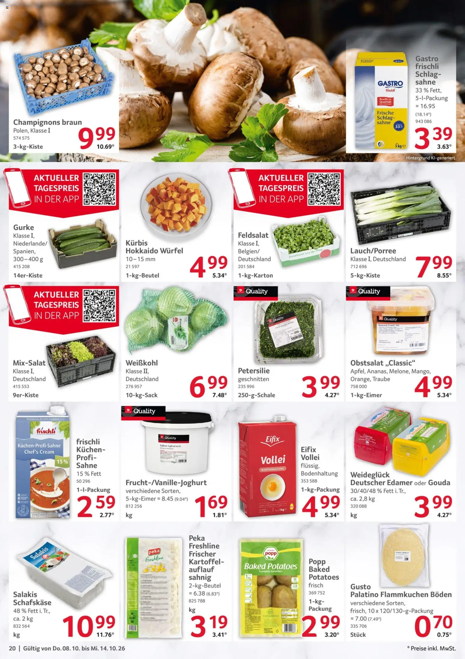 Selgros Prospekt – gültig ab 08.10.2026 | Seite: 20 | Produkte: Joghurt, Edamer, Salakis, Sahne