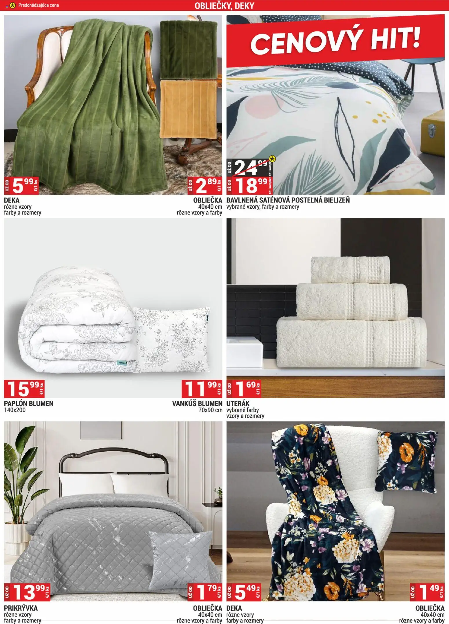 Nové Merkury Market akcie – leták je platný od 01.04.2026 | Strana: 24 | Produkty: Vankúš, Uterák, Deky