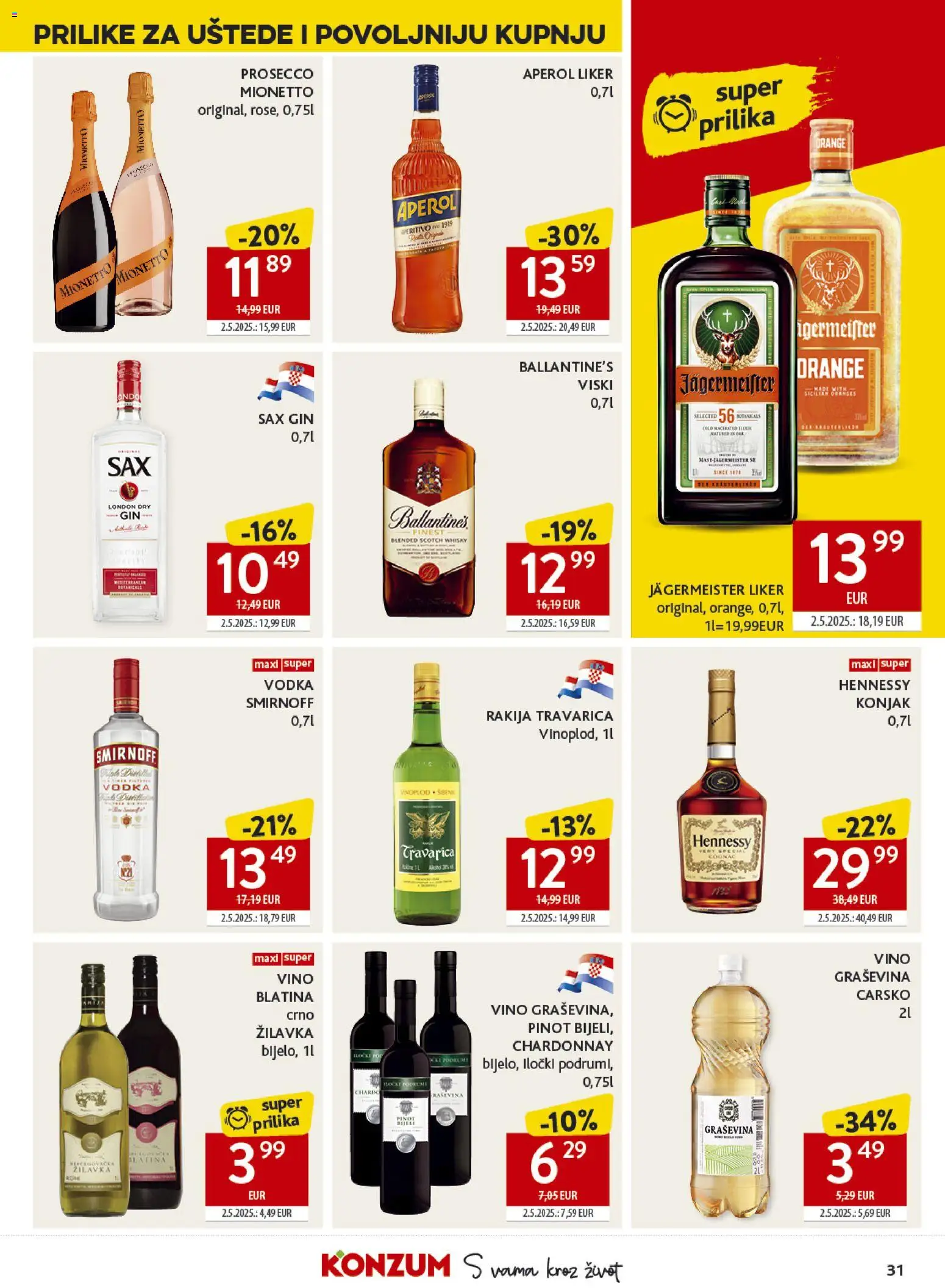 Konzum HR akciós ujság - amely érvényes a következő dátumtól: 2026.09.30. | Oldal: 31 | Termékek: Aperol, Prosecco, Gin, Vodka
