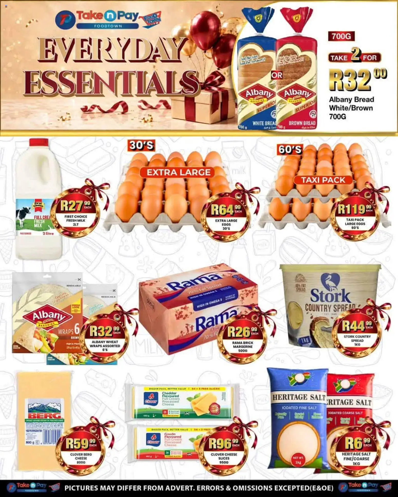 New Take n Pay catalogue – valid from 24/08/2026 | Page: 4 | Products: Milk, Bread, Cheddar, Salt