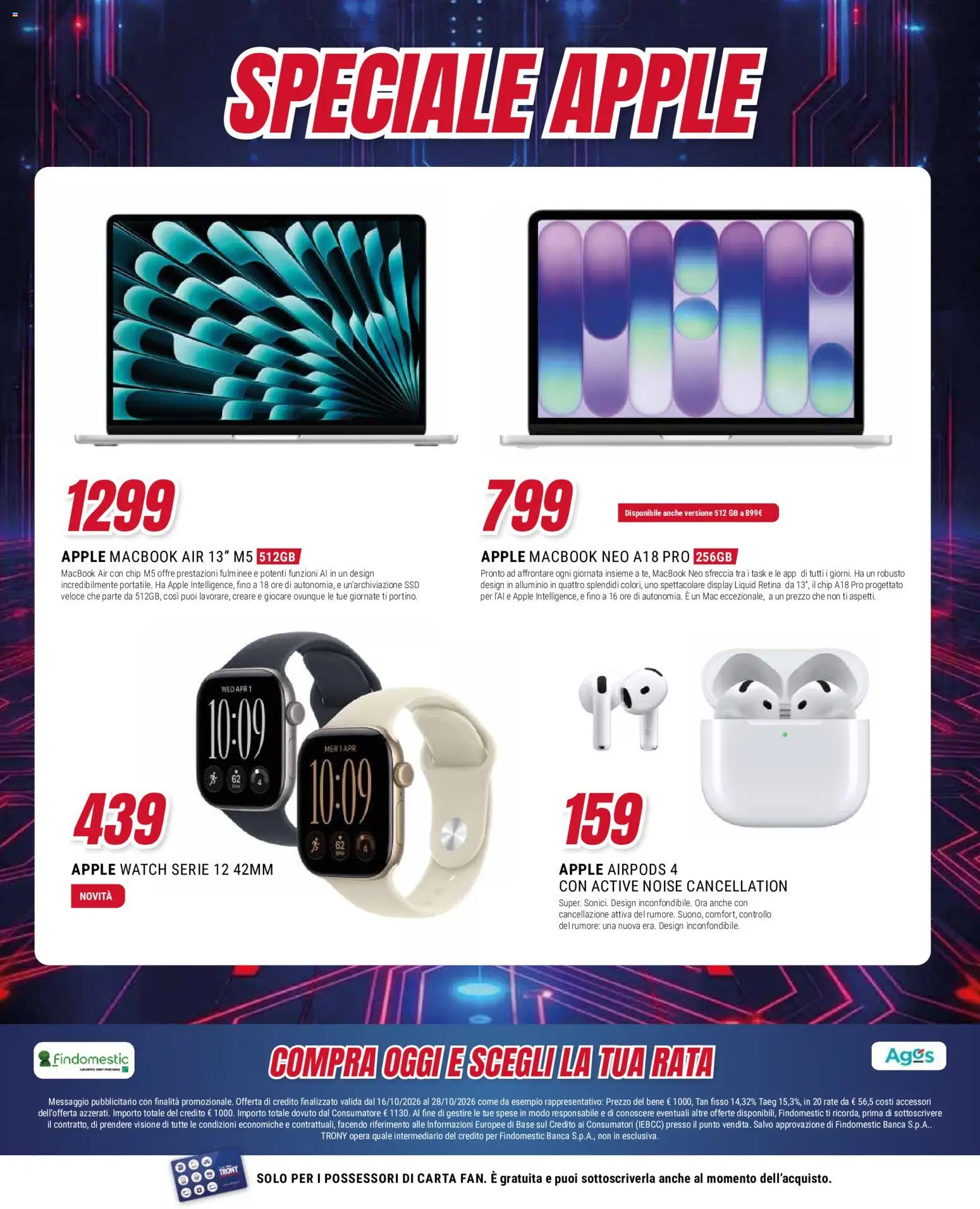 Volantino Trony del 16/10/2026 | Pagina: 23 | Prodotti: Macbook air, Alluminio, Apple Watch, Airpods