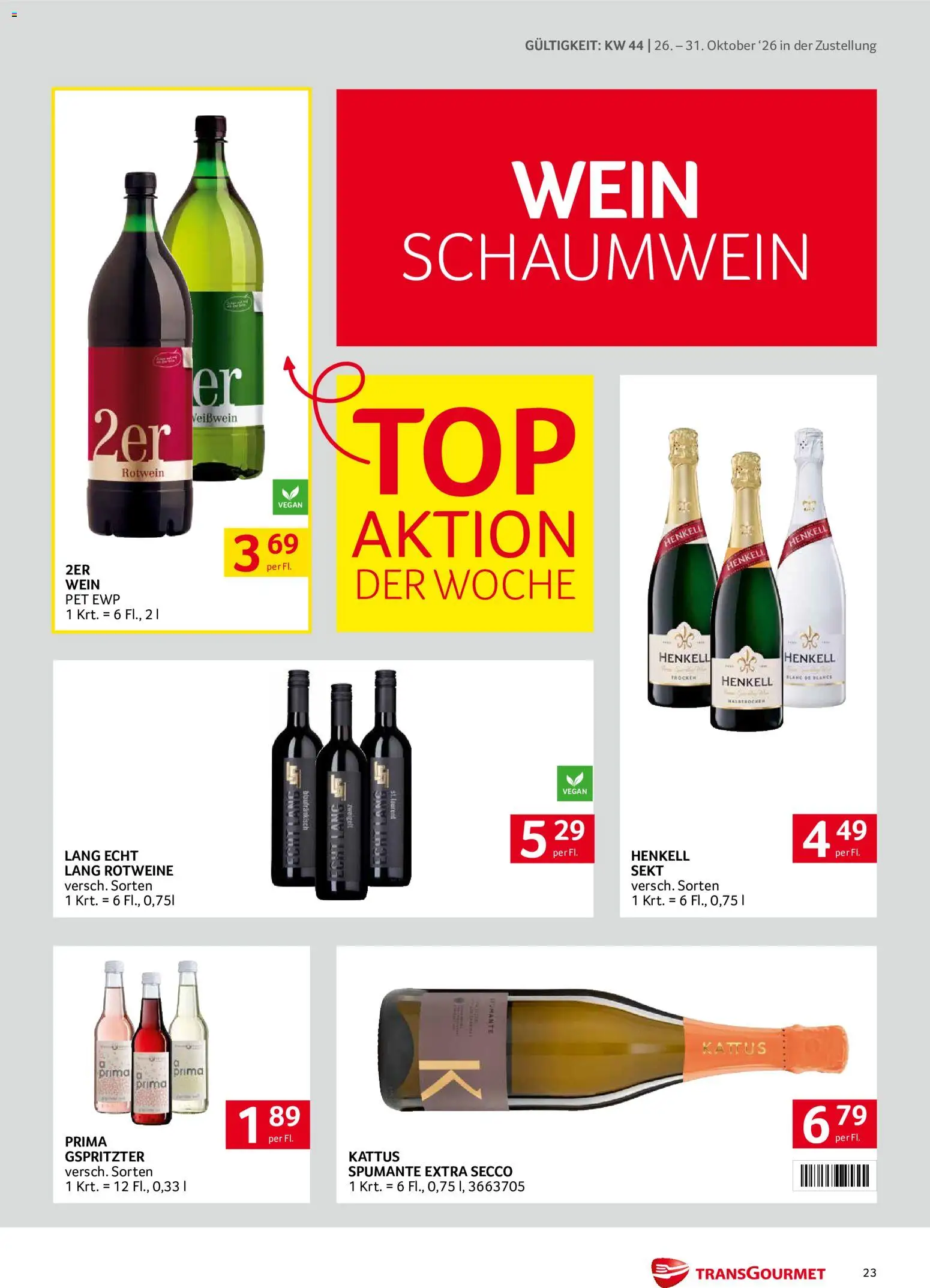 Transgourmet Flugblatt gültig ab 26.10.2026 | Seite: 23 | Produkte: Rotwein, Wein