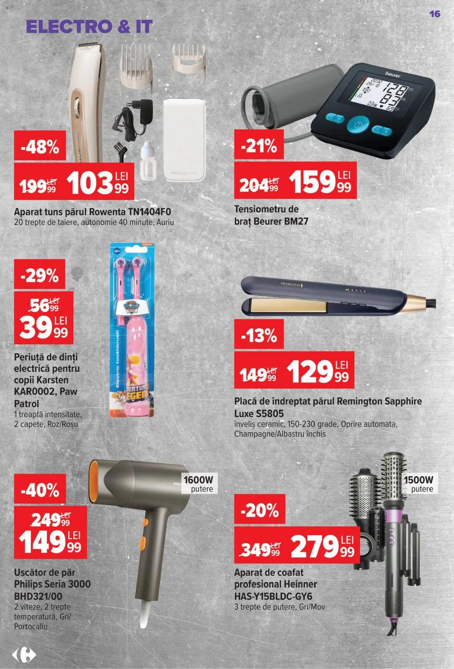 Noul catalog Carrefour – valabil de la 22.07.2026 | Pagină: 16 | Produse: Tensiometru, Enginar, Uscător, Placă De Îndreptat Părul